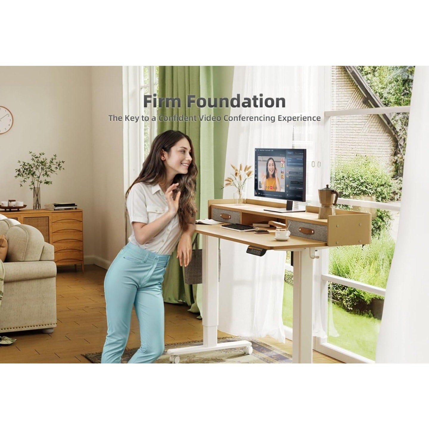 YDN Standing Desk with Drawers, 55 Inch Standing Desk Adjustable Height, Adjustable Electric Stand
