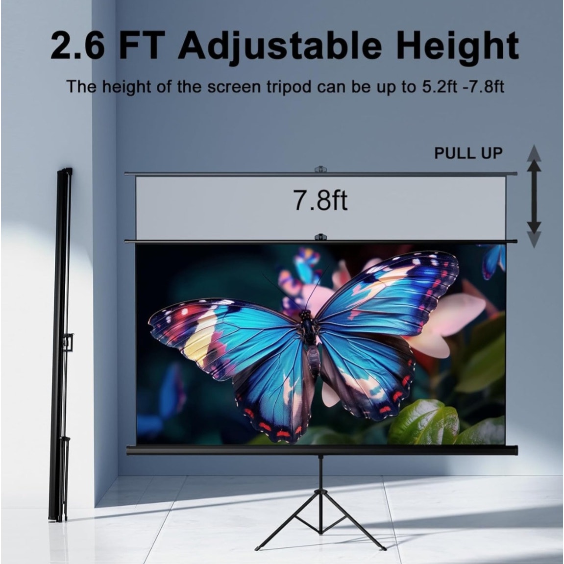 Outdoor Projector Screen with Stand Tripod, Indoor Pull Up Portable Projector Screen, 80 INCH 16:9