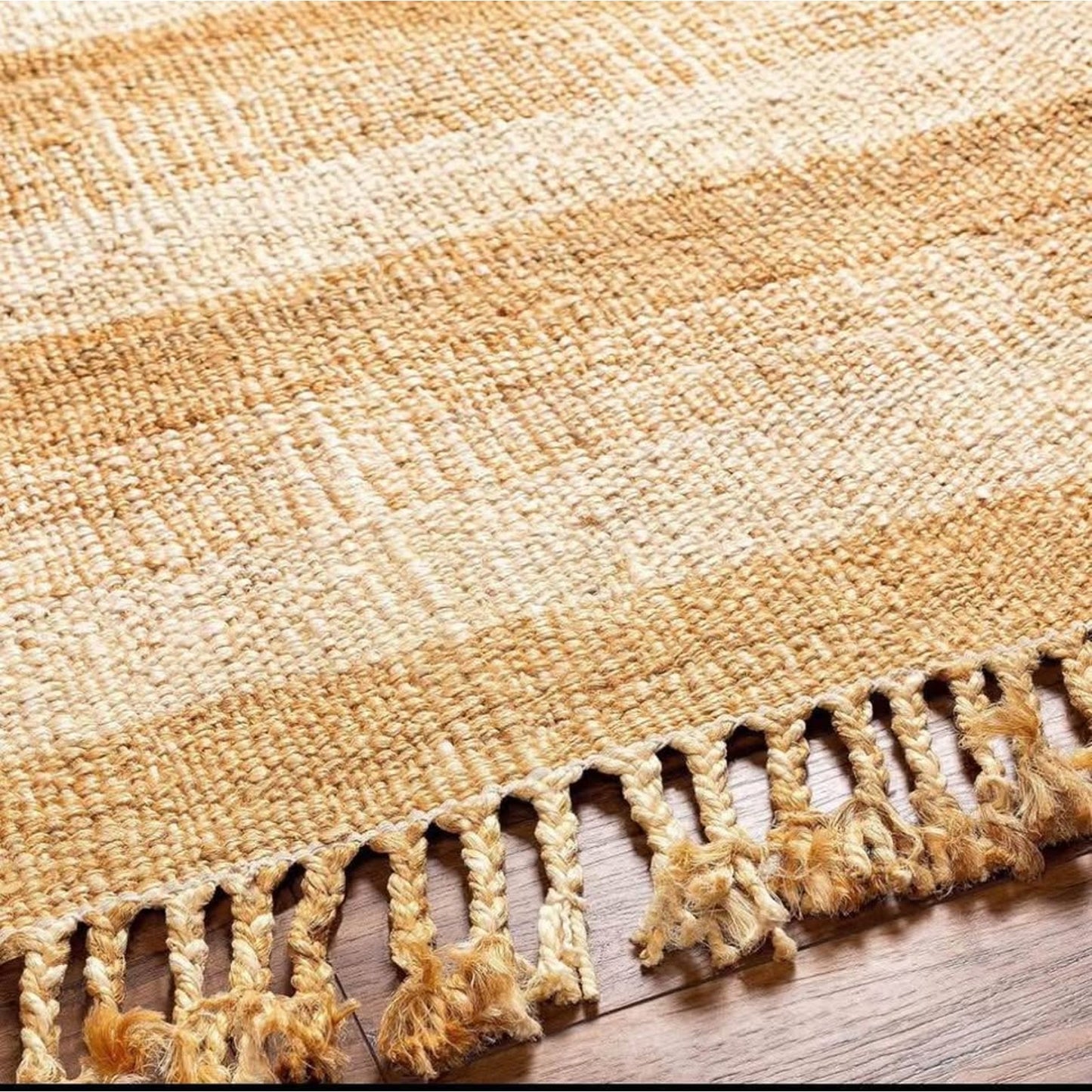Alara Jute Plaid Area with Tassel Runner Rug - Peach, Tan