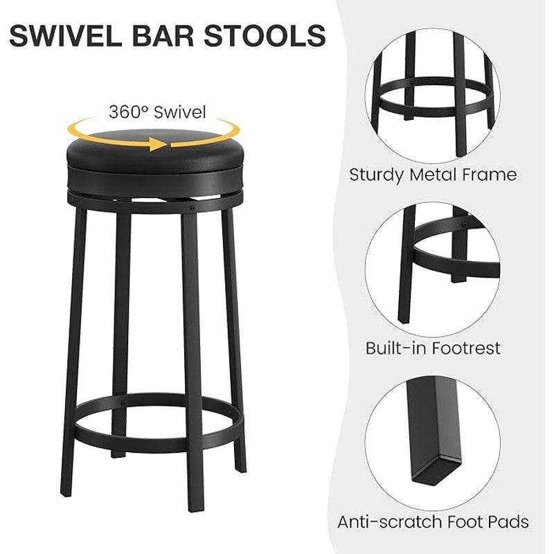 Garvee Swivel Bar Stools Set of 4, 24.4 in, with Upholstered PU Leather Cushion, Metal, Black