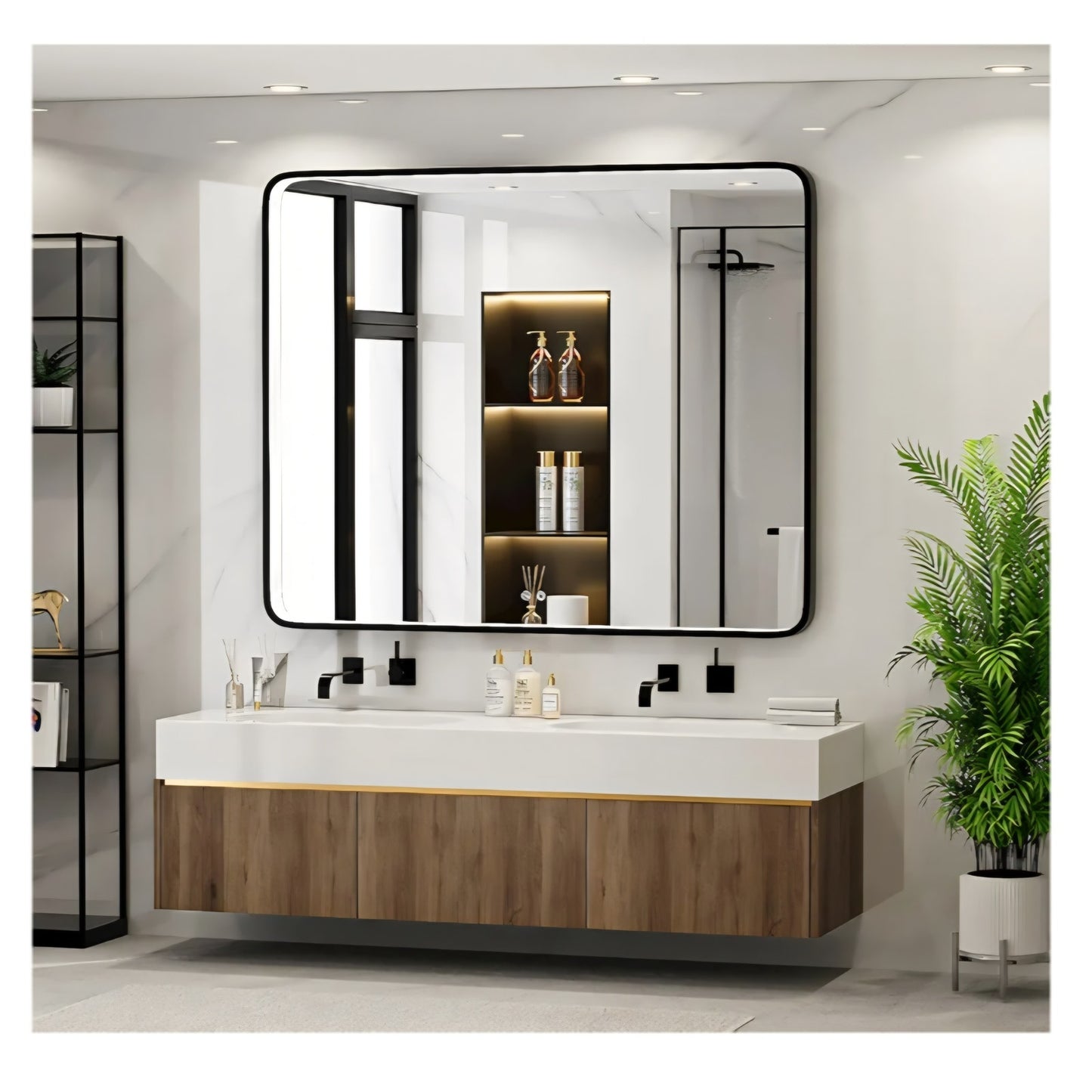 43X36 Inch Black LED Bathroom Mirror with Lights,Metal Frame Lighted Vanity Mirror,Anti Fog,Dimmabl