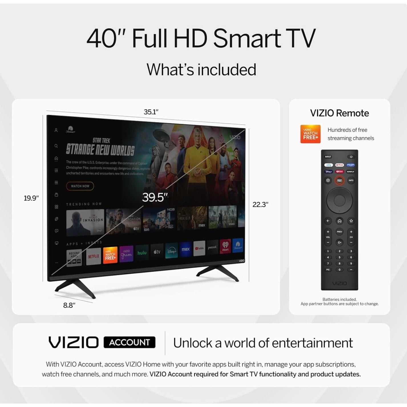 VIZIO 40-inch Full HD 1080p Smart TV with DTS Virtual: X, Alexa Compatibility, Google Cast Built-in, Bluetooth Headphone Capable, (VFD40M-08 New)