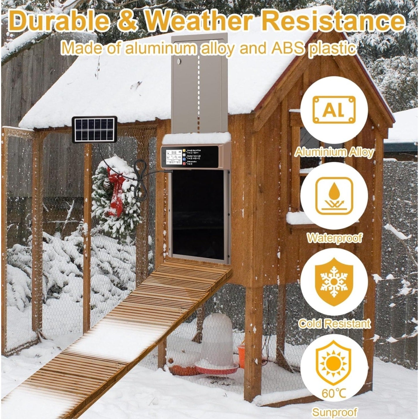 Automatic Chicken Coop Door Solar Powered, LCD Display Automatic Chicken Door with Timer & Light Se