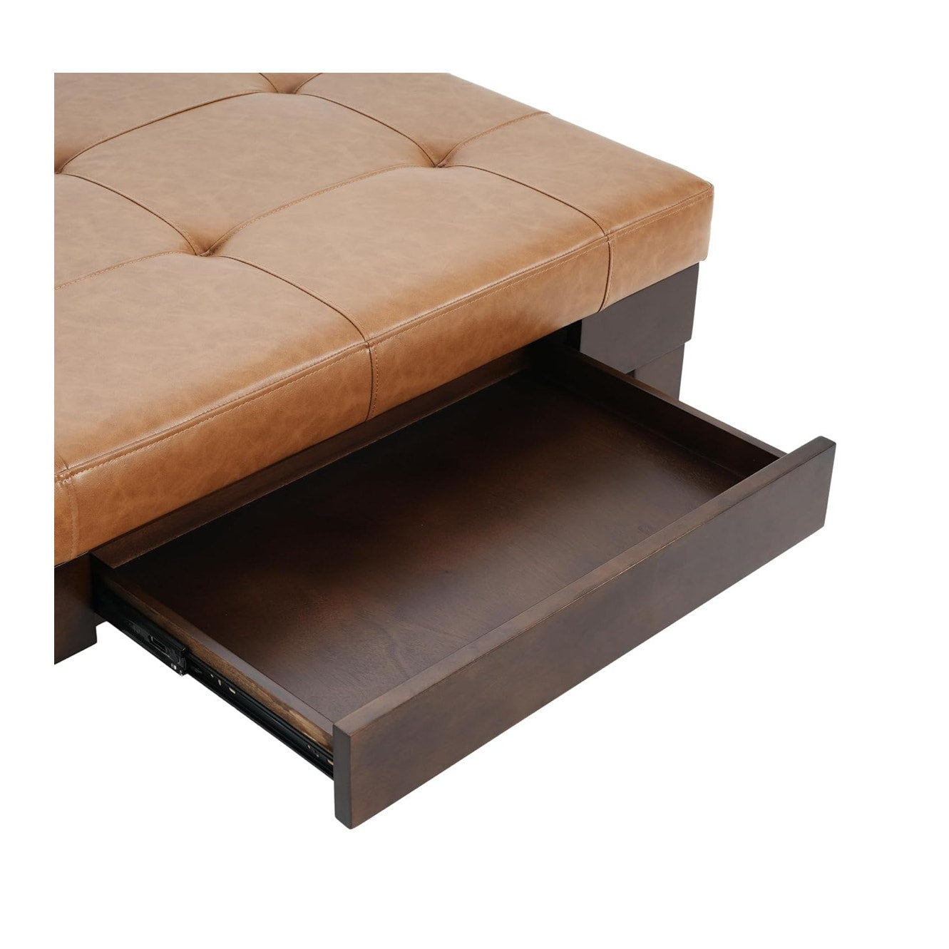 Merax Modern Storage Ottoman with Slide-Out Drawer, Bonded Leather