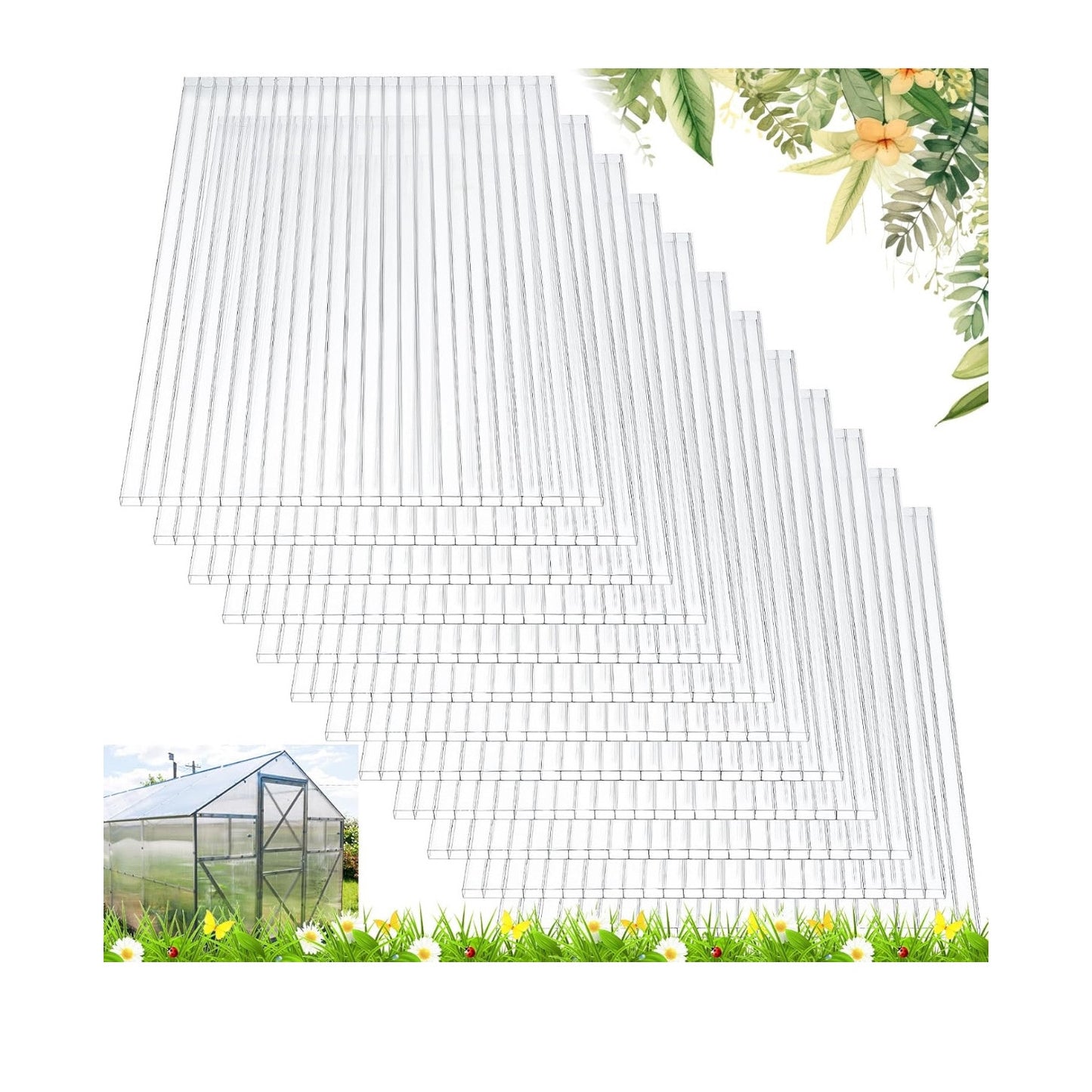 Tatuo 12 Pack 8' X 2' X 0.16'' Polycarbonate Greenhouse Panels Polycarbonate Sheets