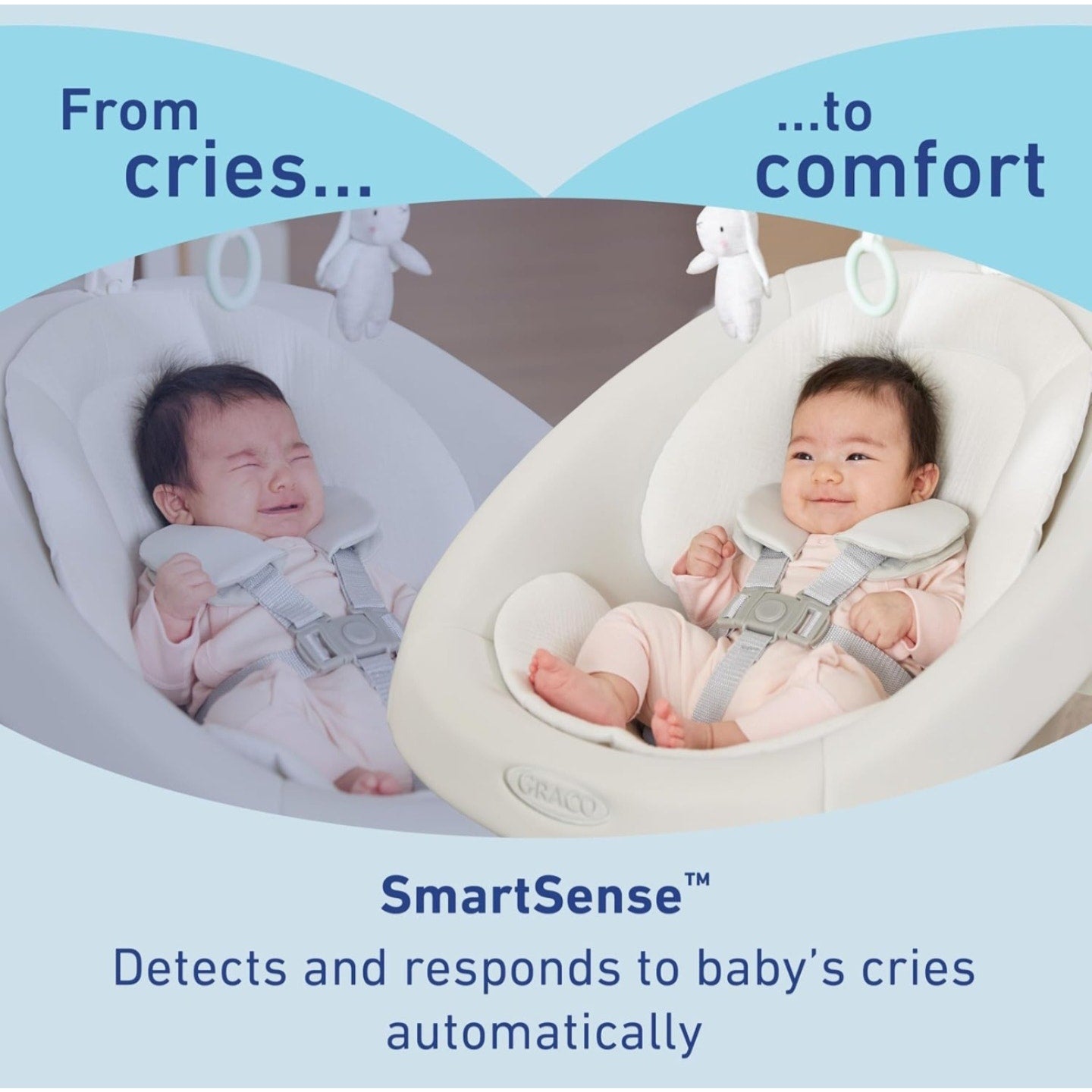 Graco SmartSense Baby Swing with Cry Detection Technology, Soothing Motions and Calming Vibrations, Comfortable Infant Support, Rori