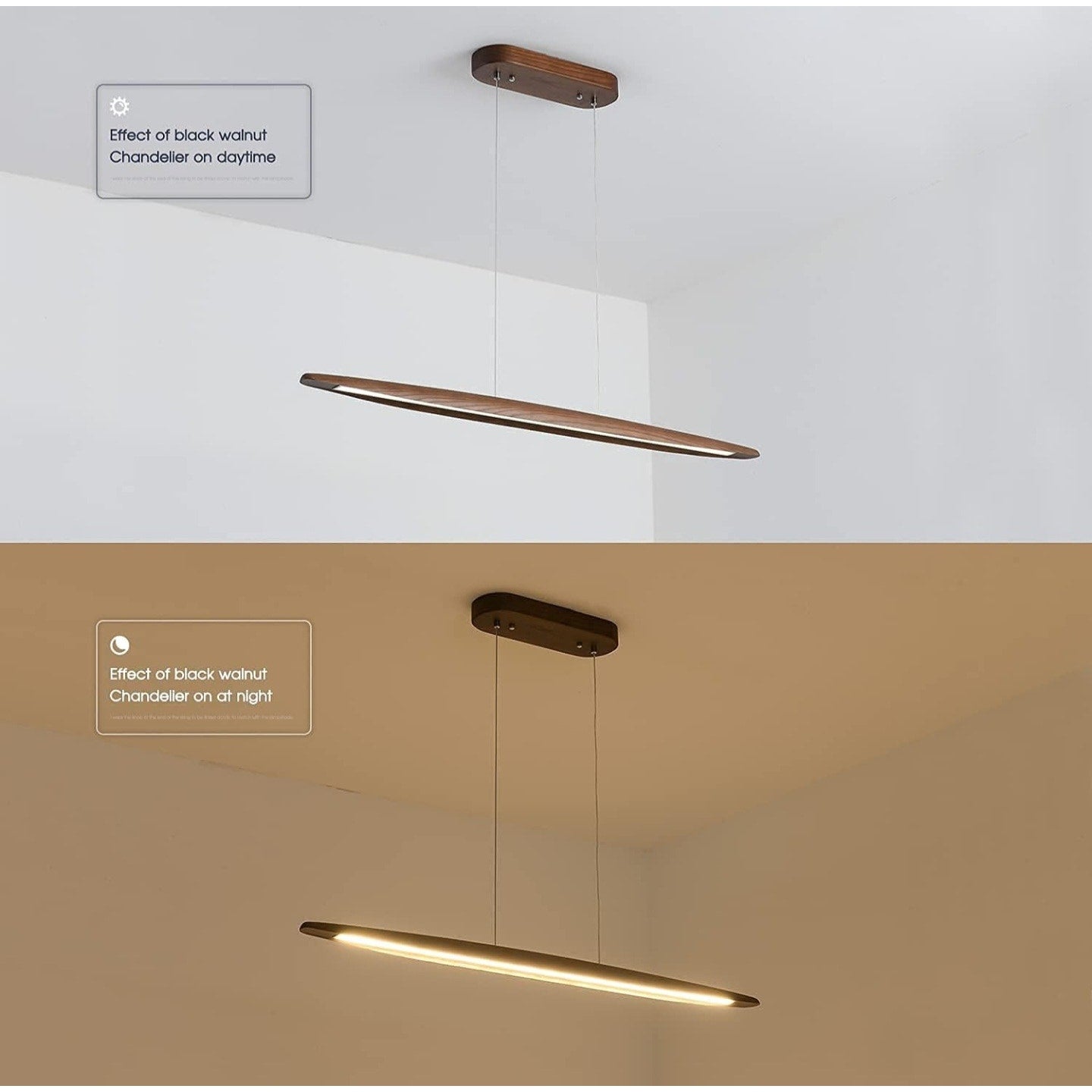 39" Wood Linear Pendant Light LED Dimmable Hanging Light Dinning Room Light Fixture Island Lights