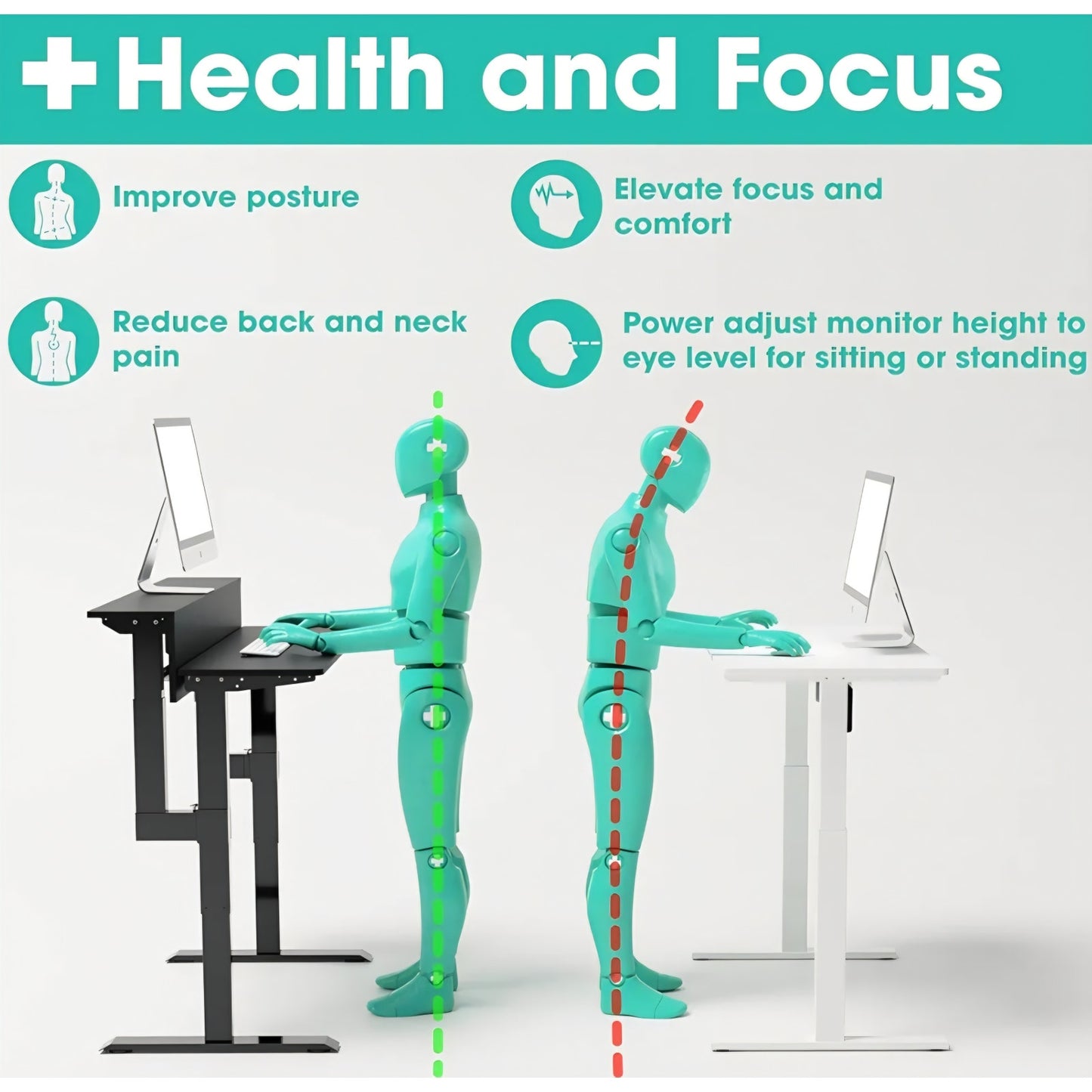 Roam & Remain Dual Lift Adjustable Height Electric Standing Desk— Adjust Both Monitor and Desk Heig