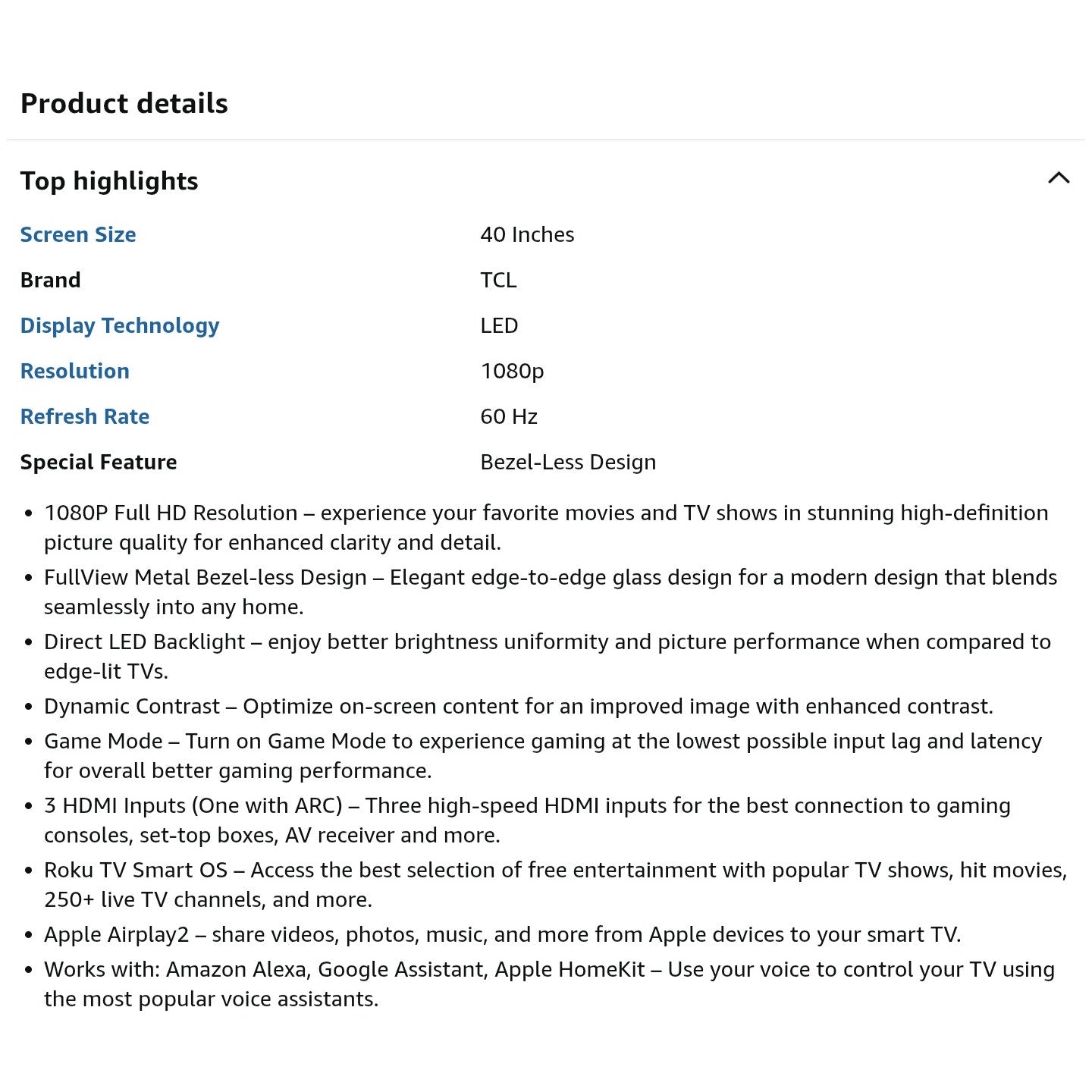 TCL 40-Inch Class S3 1080p LED Smart TV with Roku TV (40S350R, 2023 Model), Compatible with Alexa,