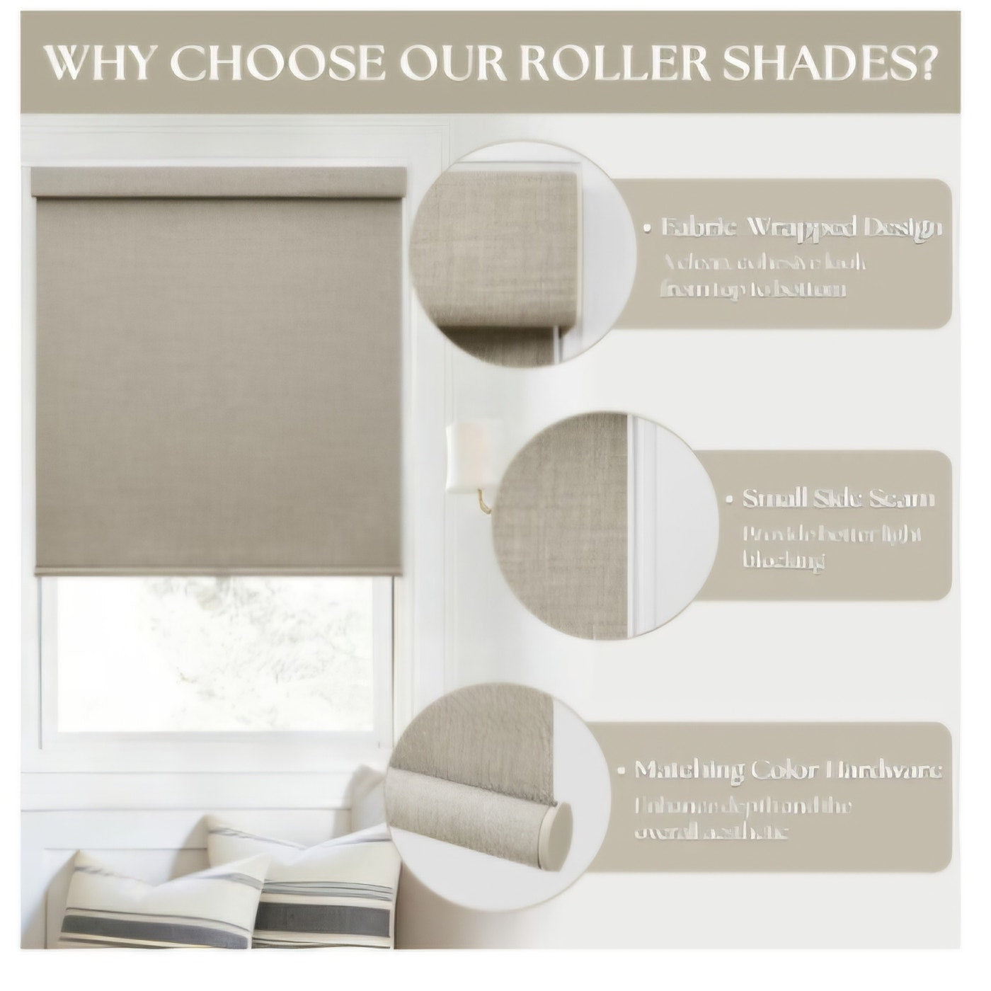 Cordless Blackout 58x72 Roller Blinds Linen Fabric for Bedroom Living