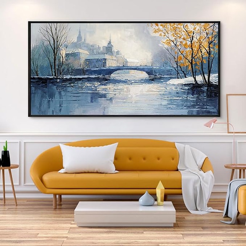 yiijeah Paintings Wall Decor - Wall Frames, Abstract Canvas Wall Art Blue and White, 58"L x 29"W.