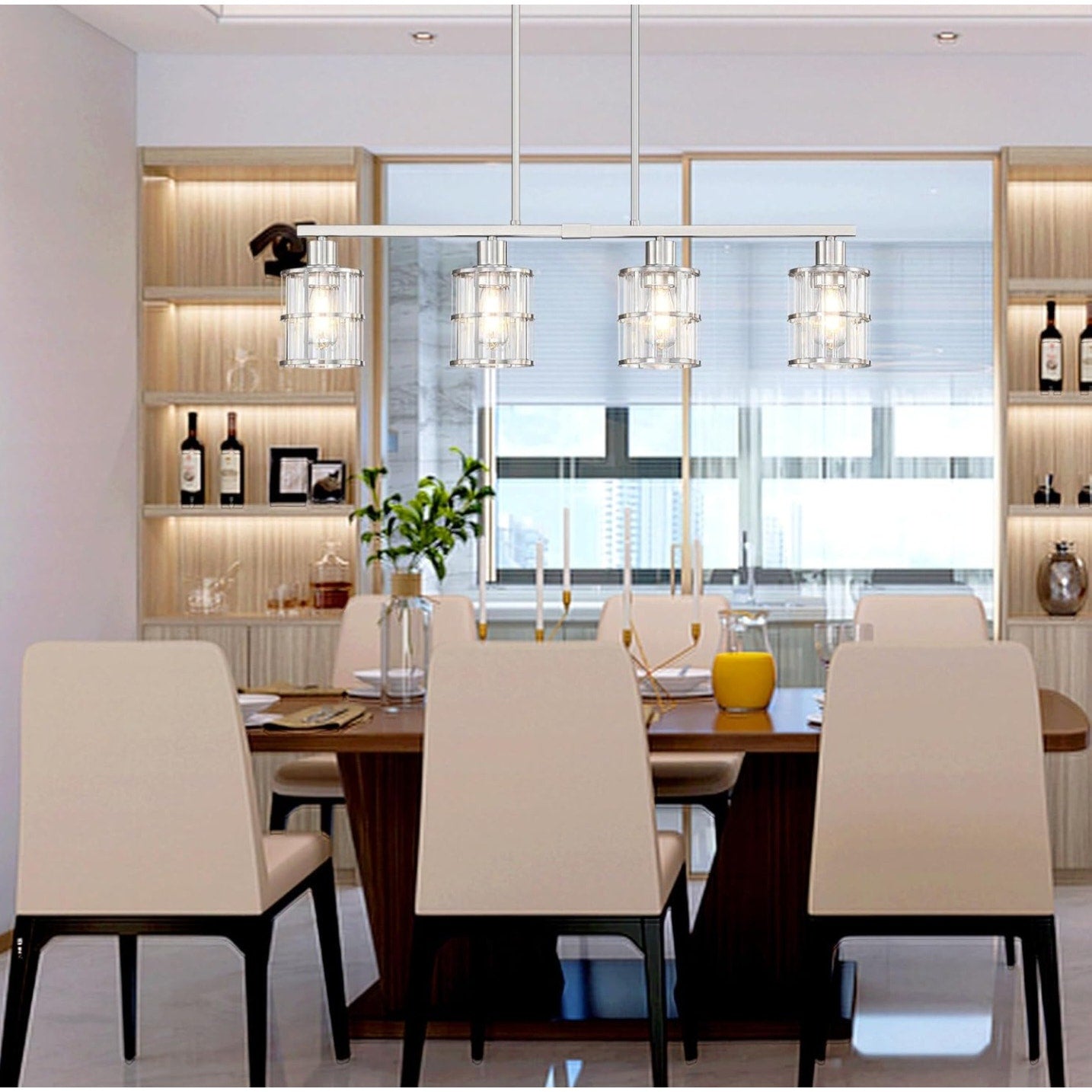 4 Light Kitchen Island Chandelier Modern Pendant Light Brushed Nickel Finish Ceiling Lighting Fixtu