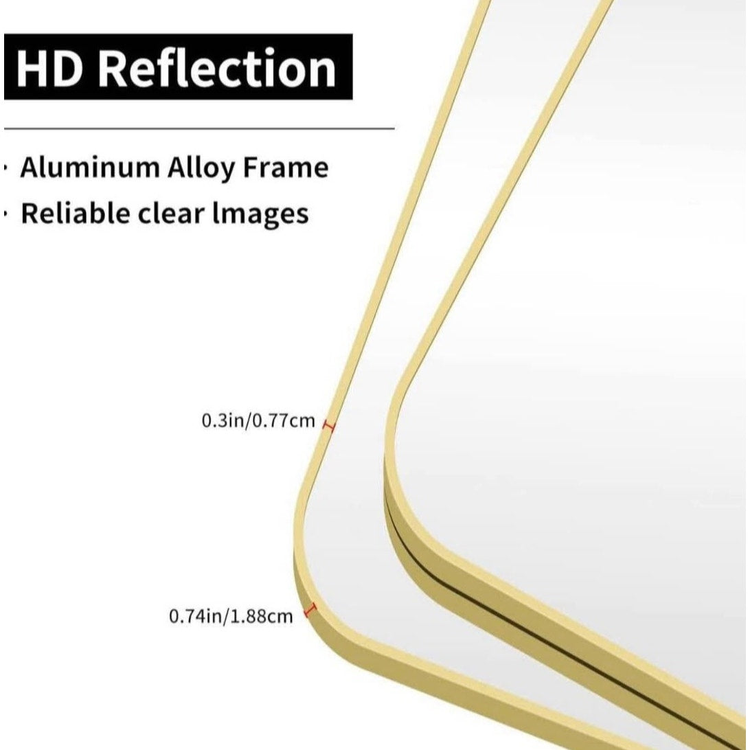 55"x36" Gold Bathroom Mirror, Large Rectangle Mirror, Rectangular Wall Mirror, Rounded Corner Vanit