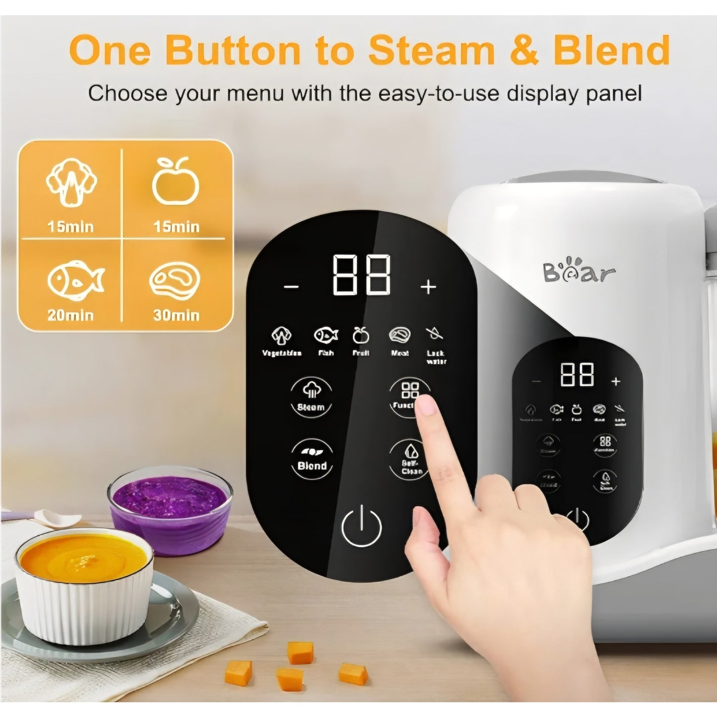 BEAR 2024 Baby Food Maker | One Step Baby Food Processor Steamer Puree Blender | Auto Cooking & Grinding | Baby Food Puree Maker with Self Cleans | Touch Screen Control, White 9K+ bought in past month