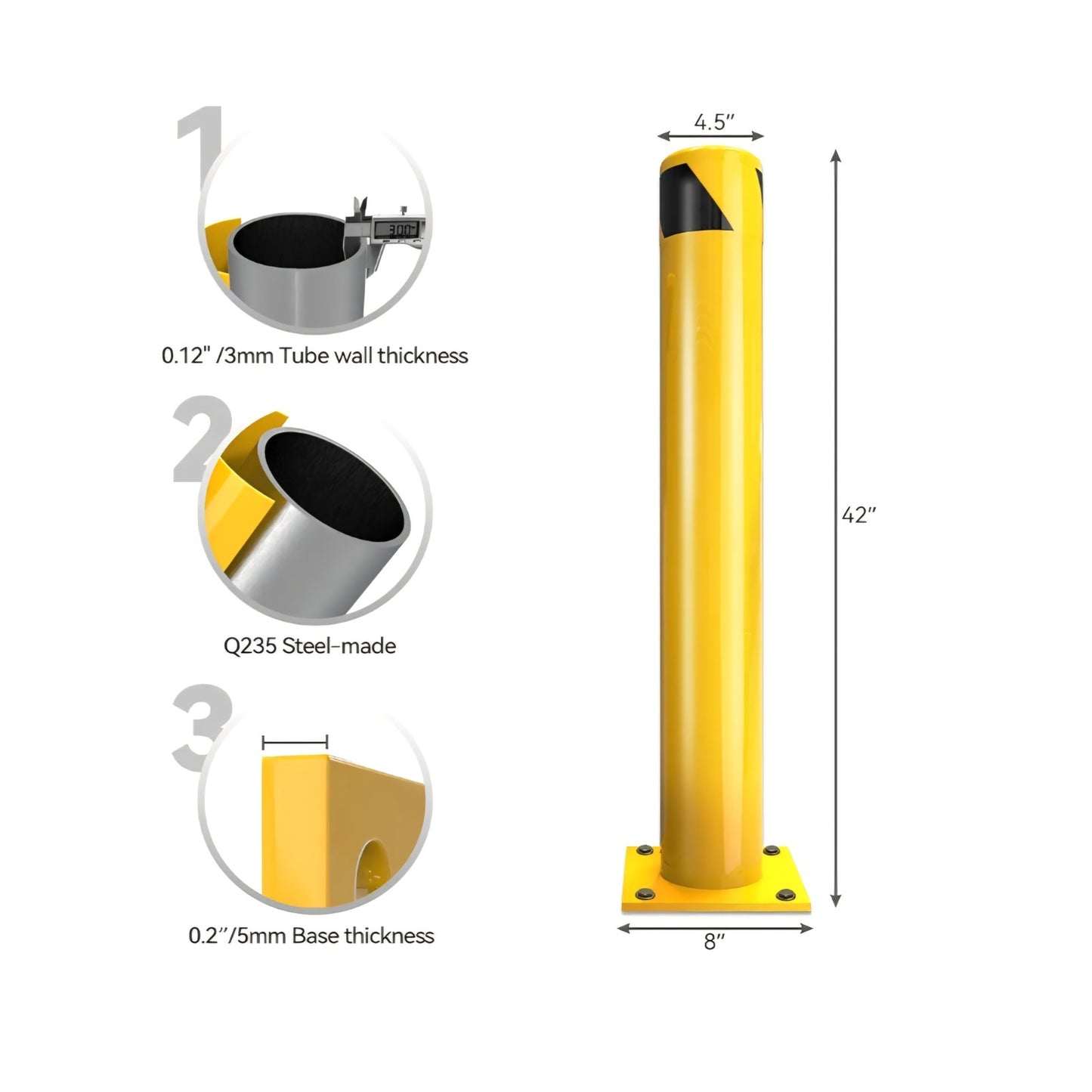 YITAHOME Safety Bollard Post, 42" x 4.5" Steel Bollards for Warehouse, Yellow, 2 Pack