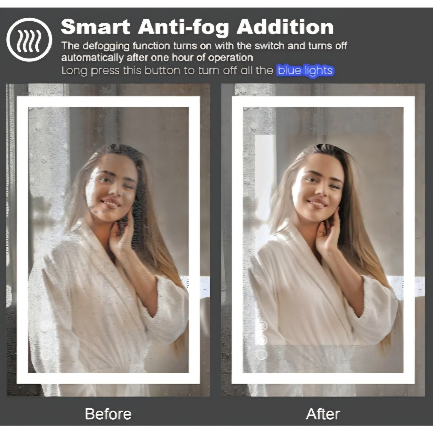 Amorho LED Mirror for Bathroom 40"X38" with Front Light and Backlit, Stepless Dimmable, Anti-Fog,