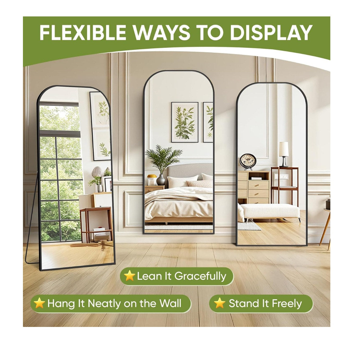 Full Length Mirror with Stand 76"x34" Floor Mirror Freestanding, Arched