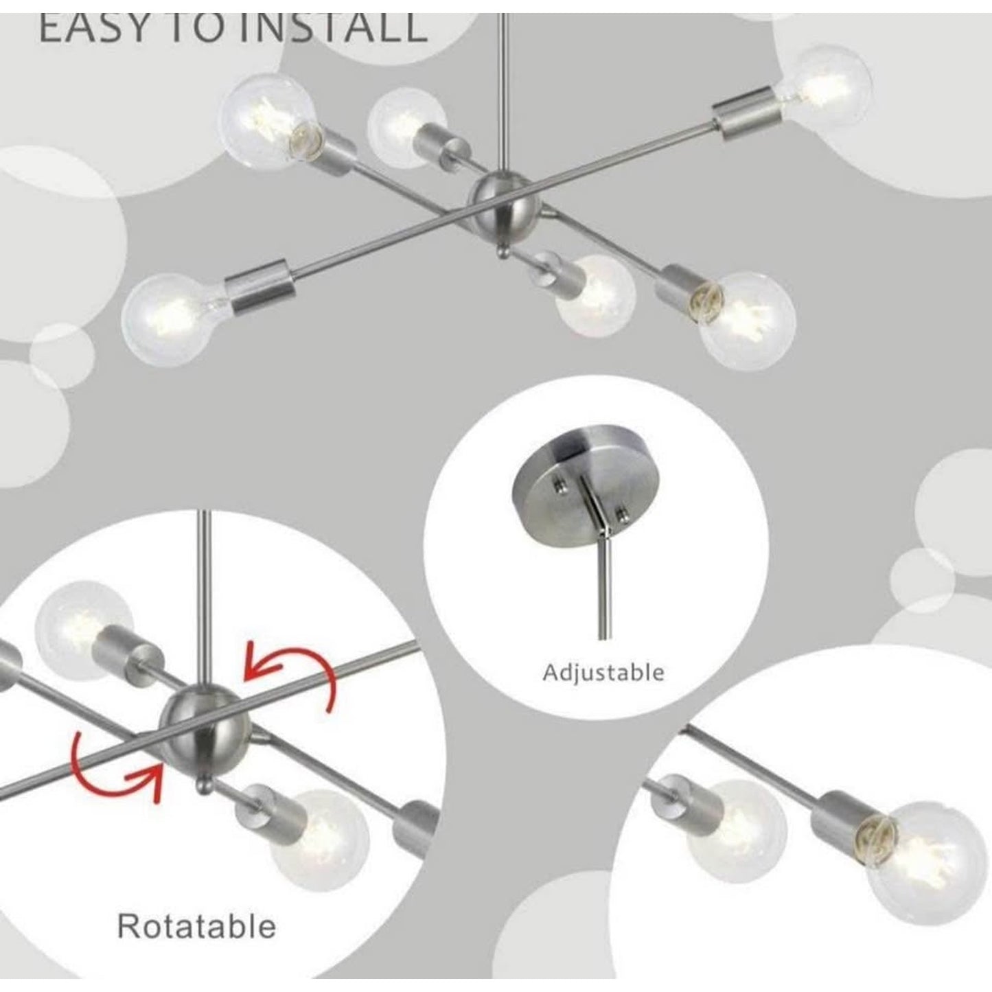 BONLICHT Sputnik Chandelier 6 Lights Modern Pendant Lighting Brushed Nickel Mid Century Flush Mount