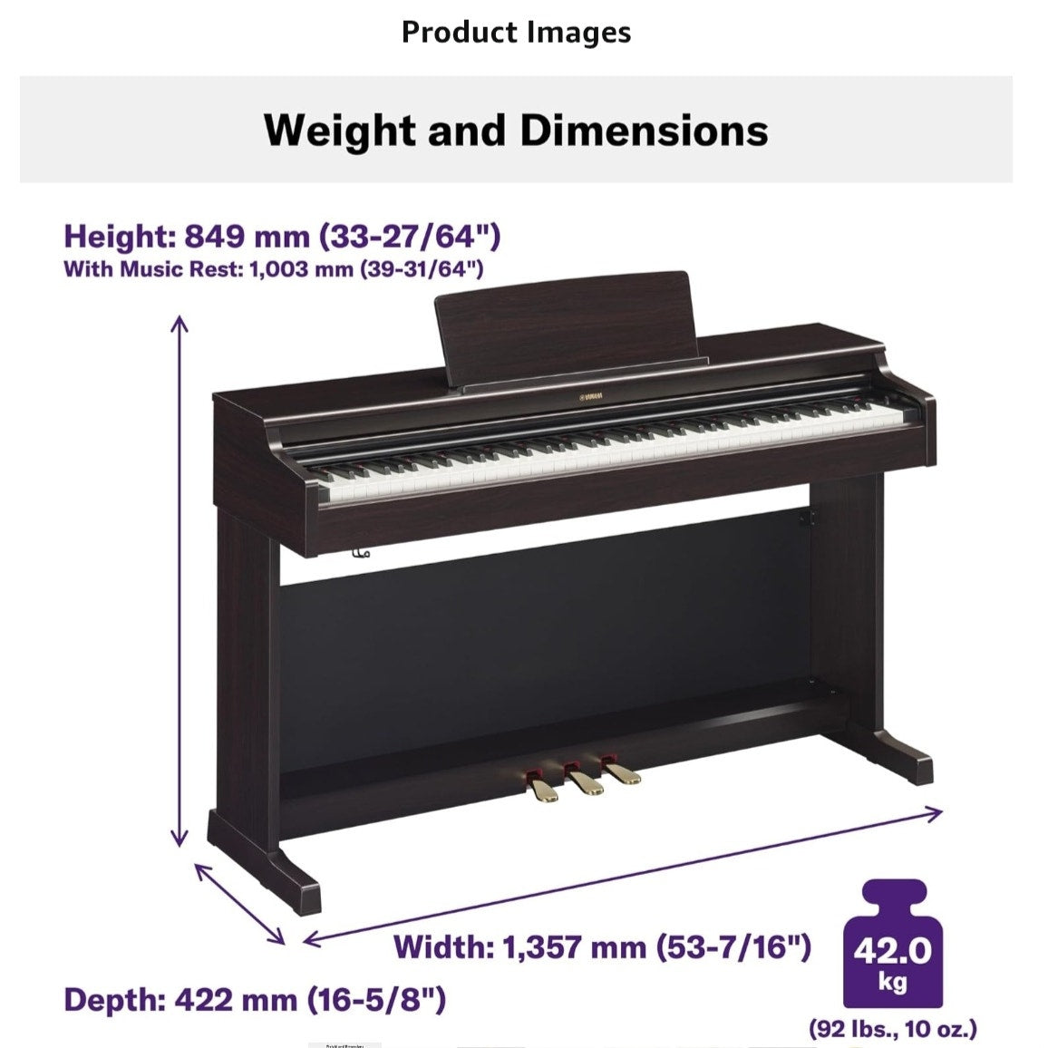 Yamaha Arius, Console Digital Weighted 88-Key Graded Hammer 3 Action, CFX Concert Grand Piano Sound, Includes Bench, Black (YDP165B)