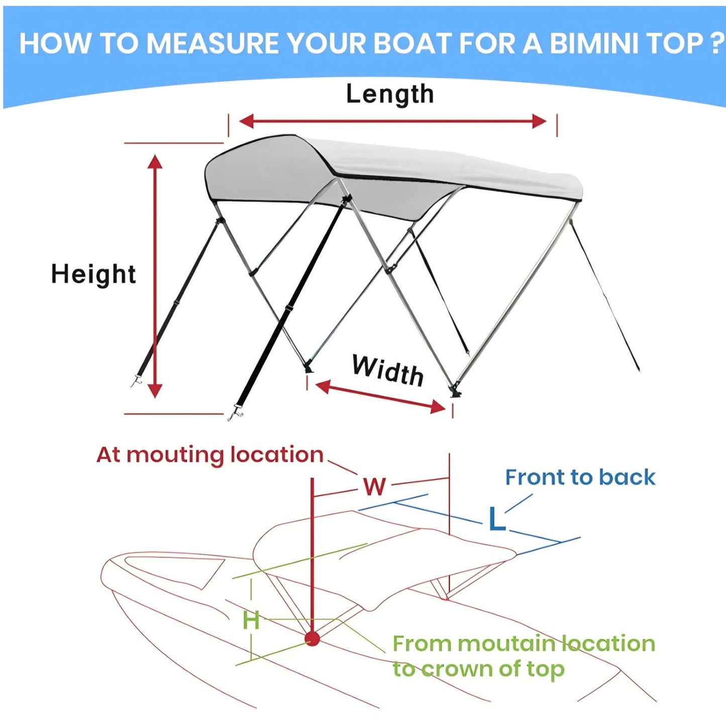 Leader Accessories 10 Colors 3 Bow 4 Bow Bimini Top Cover for Boat Includes 4 Straps 2 Rear Support