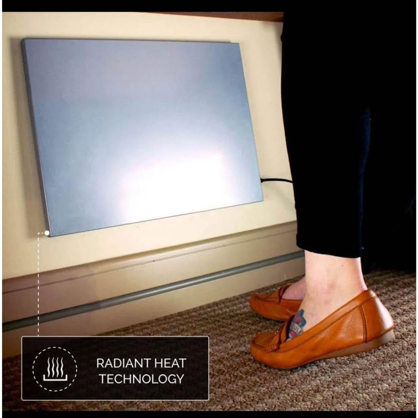 Cozy Legs Flat Panel Heater, Slim Low-Wattage Wall or Desk Mount Space Heater, Radiant Heating Techn