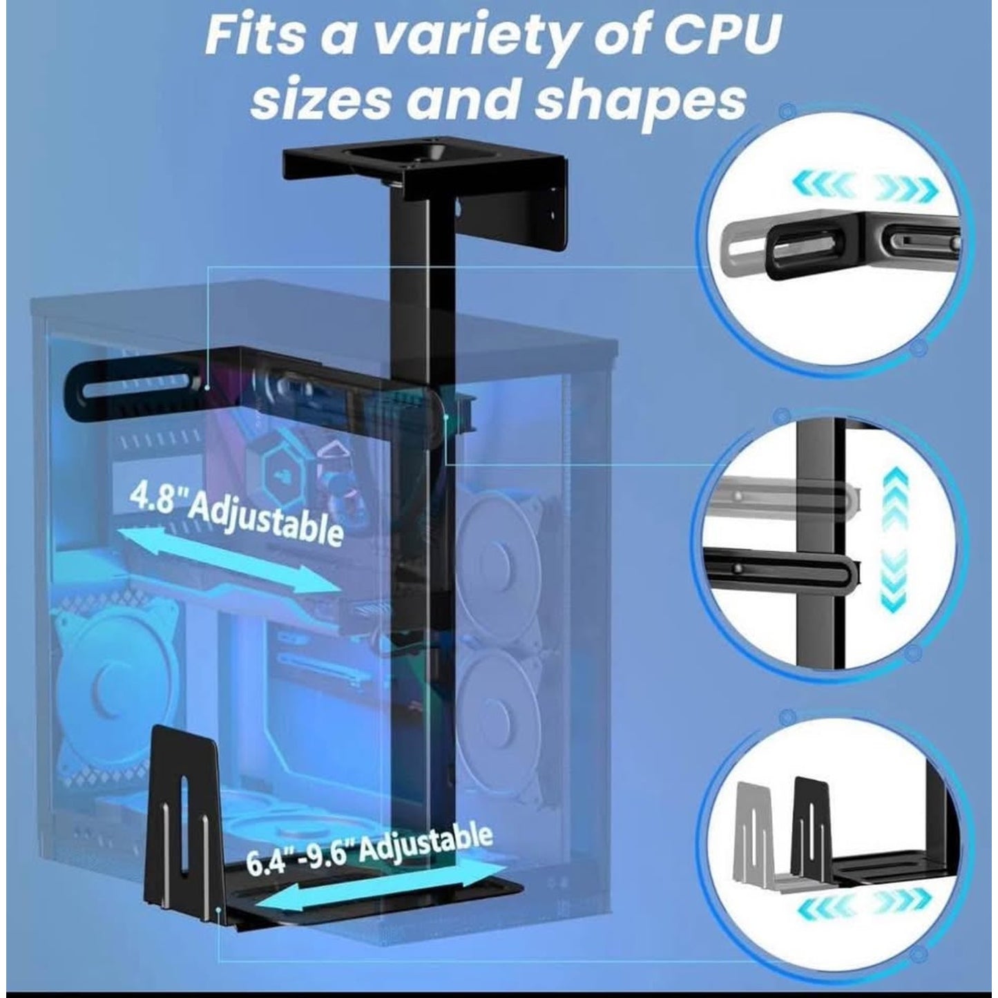PUTORSEN Heavy Duty Wall and Under Desk CPU Mount, Height & Width Adjustable Computer Tower Holder w