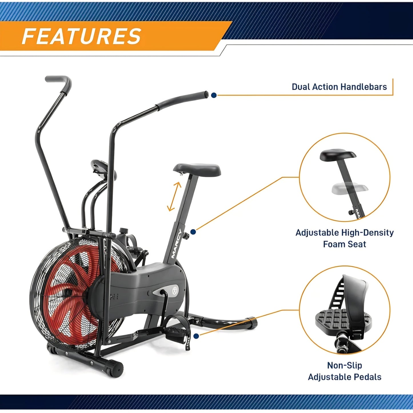 Marcy Air-Resistance Exercise Fan Bike With Dual Acction Handlebars