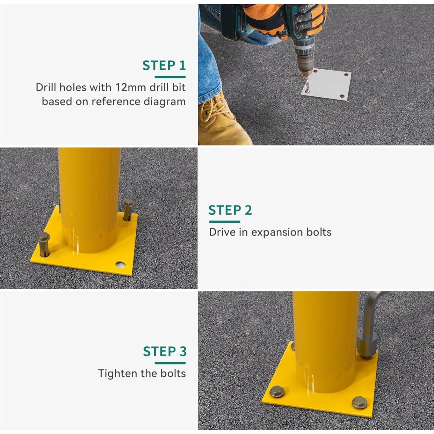 YITAHOME Safety Bollard Post, 42" x 4.5" Steel Bollards for Warehouse, Yellow, 2 Pack