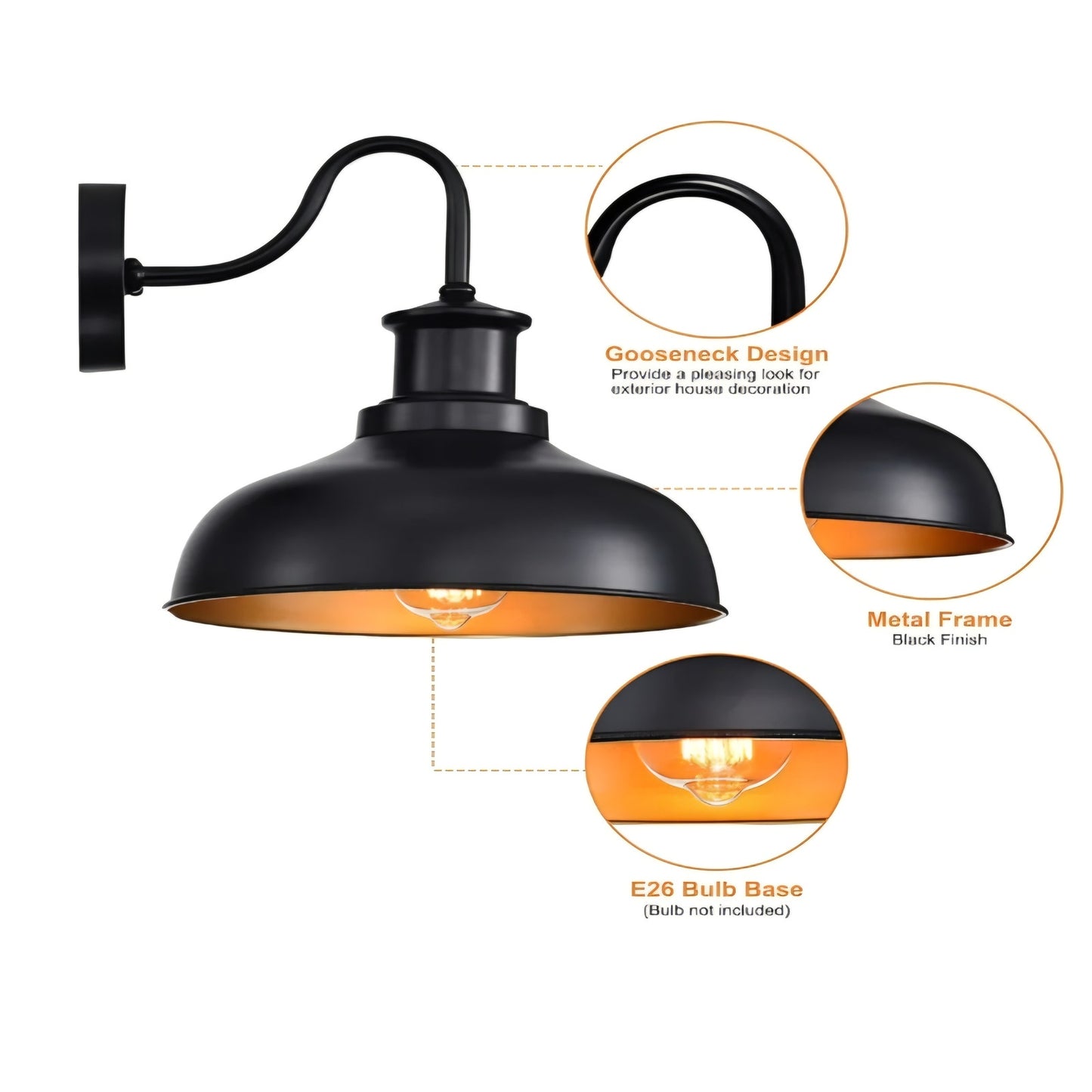 Outdoor Gooseneck Barn Lights, Farmhouse Outdoor Wall Sconces, Rustic Exterior Wall Mount Lights,