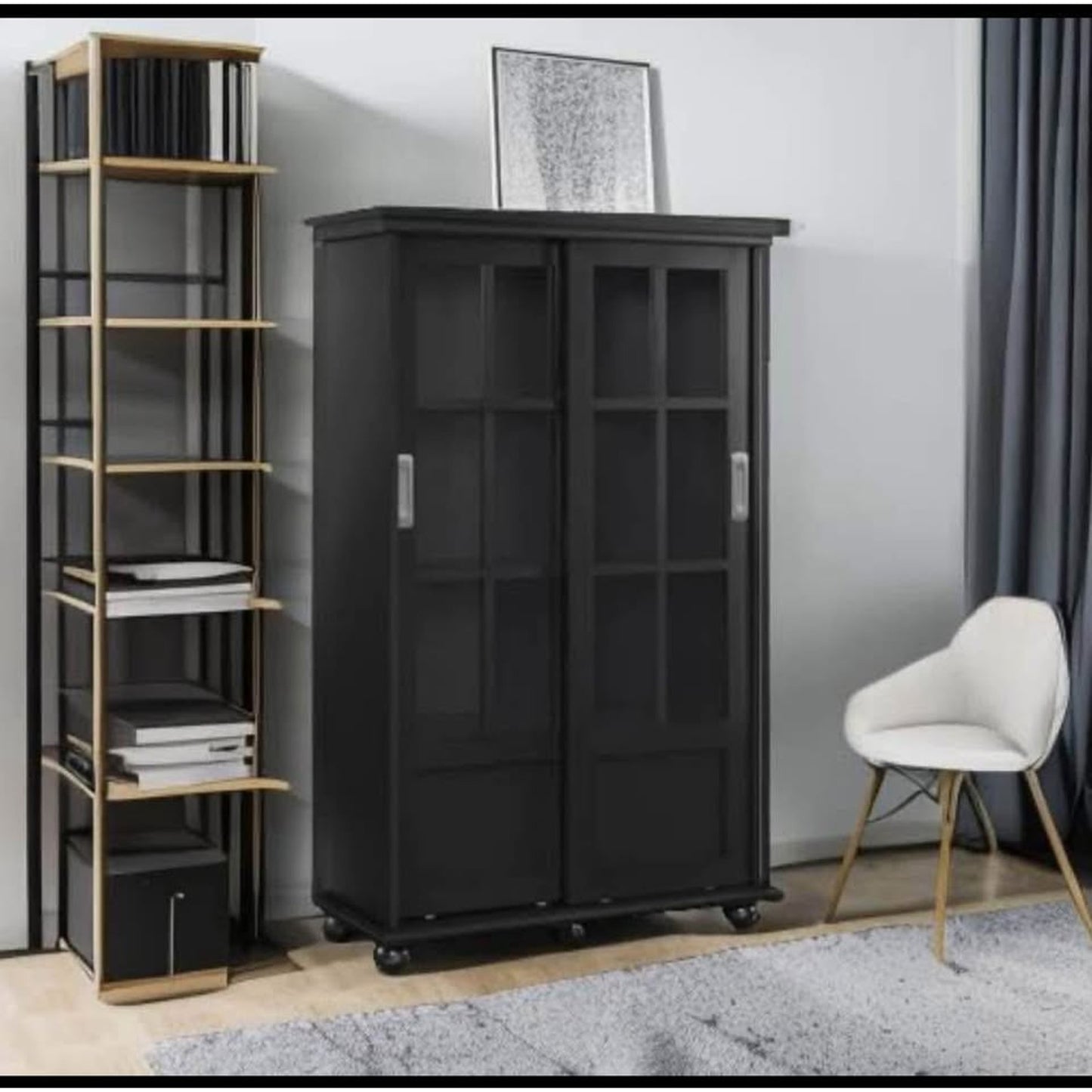 Ameriwood Home Aaron Lane Bookcase with Sliding Glass Doors, Black