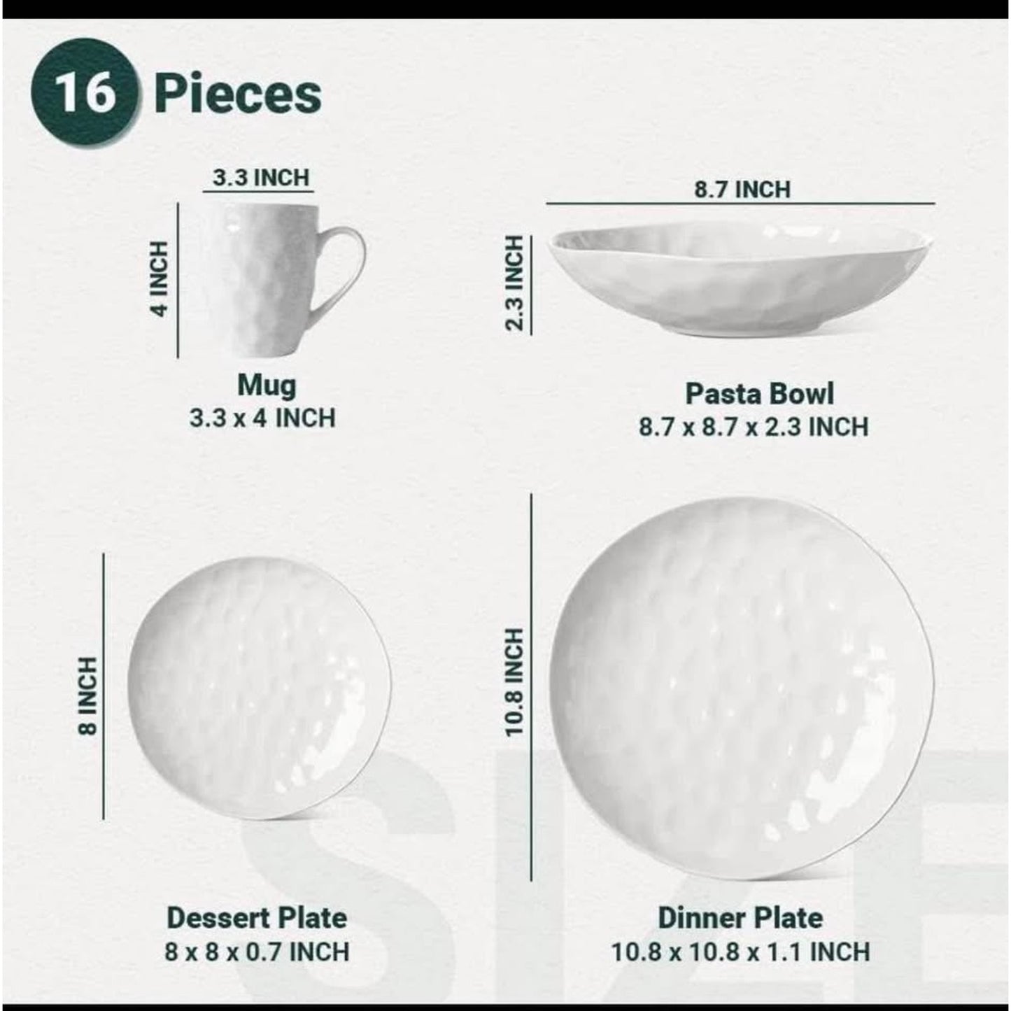 White Dinnerware Set 16 Piece Service for 4, Porcelain Dinnerware Sets, Over Size Bowls and Plates S