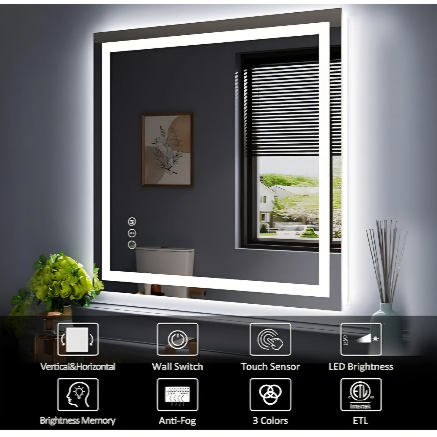 Amorho LED Mirror for Bathroom 40"X38" with Front Light and Backlit, Stepless Dimmable, Anti-Fog,
