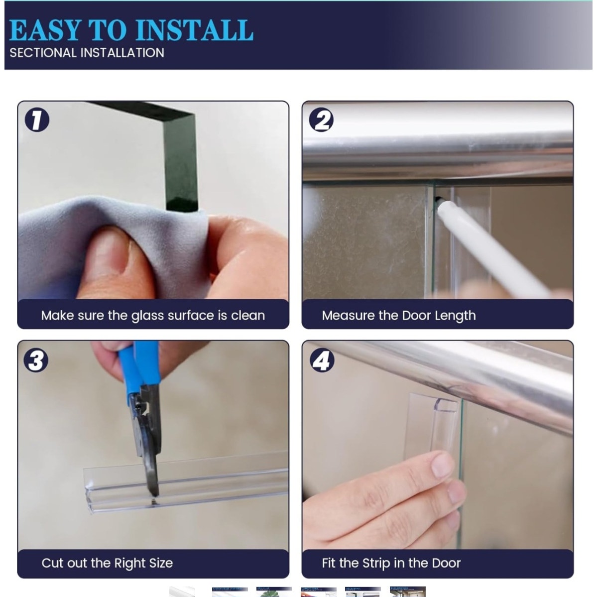 Bathroom Shower Door Seal Strip, 2PCS 78 Inch Shower Door Side Seal