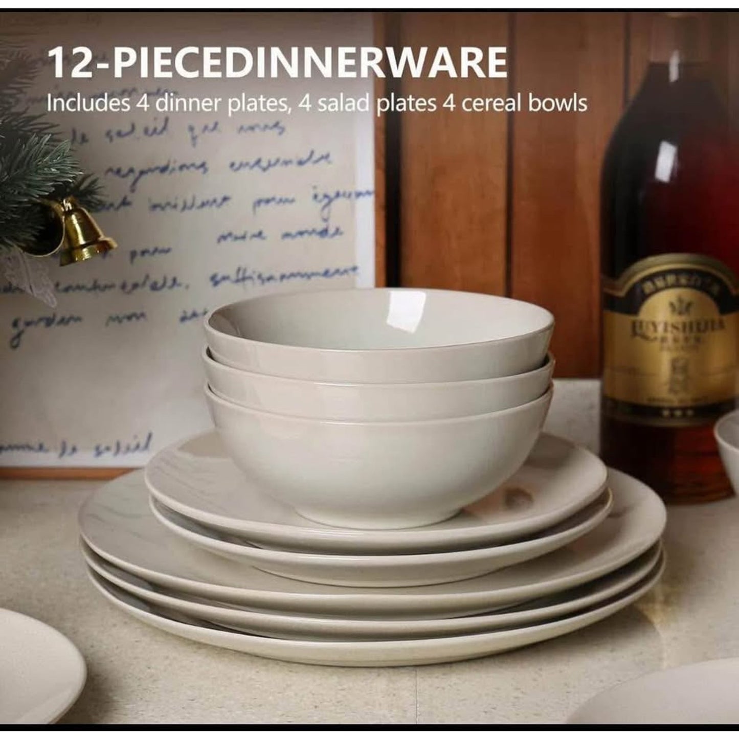 Ceramic Dinnerware Sets-12 Pieces Set, Plates Pasta Bowls Soup Bowls, Modern Stoneware Dishes, React
