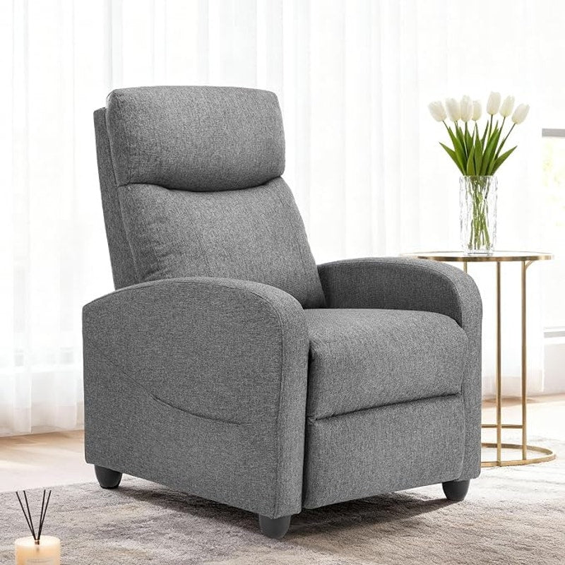 Sweetcrispy Recliner Chair Fabric, Sofa No Massage, Home Theater Seating, Lumbar Support, Grey.