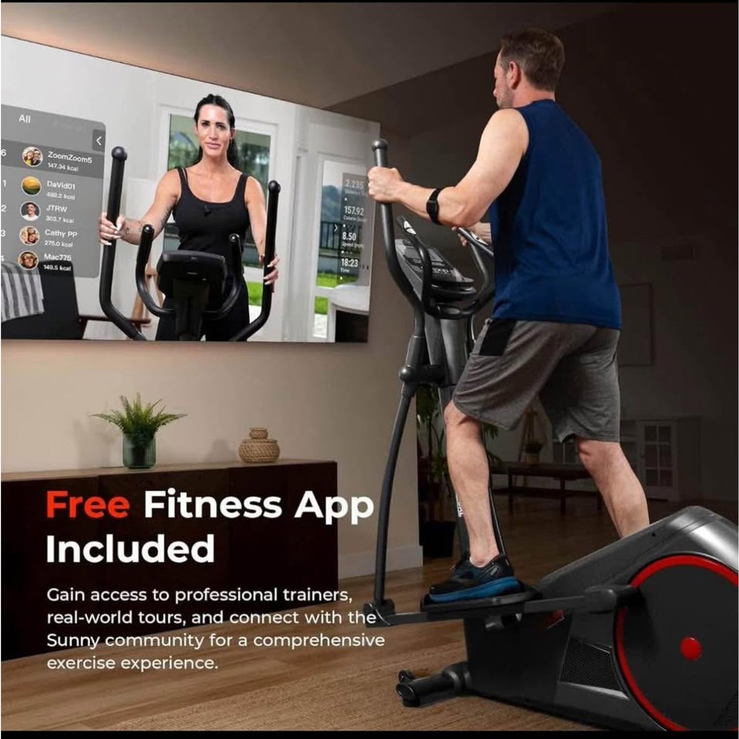Sunny Health & Fitness Smart Elliptical Full-Body Cross Training Machine w/Extended Stride, Cardio E