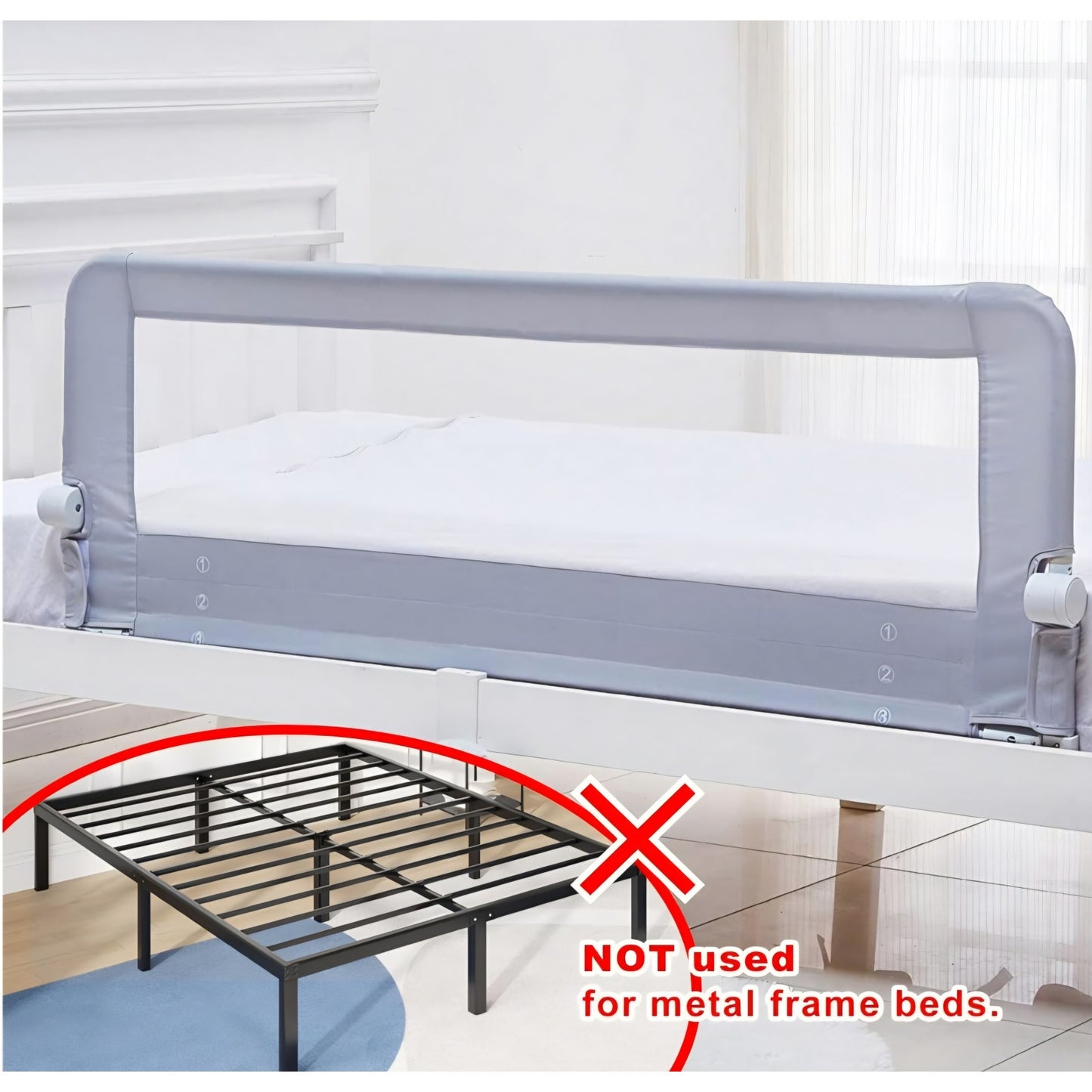 Baby Toddler Bed Rail 59 inch Guard Extra Long Foldable Tall Safety Bedrail with Reinforced Anchor