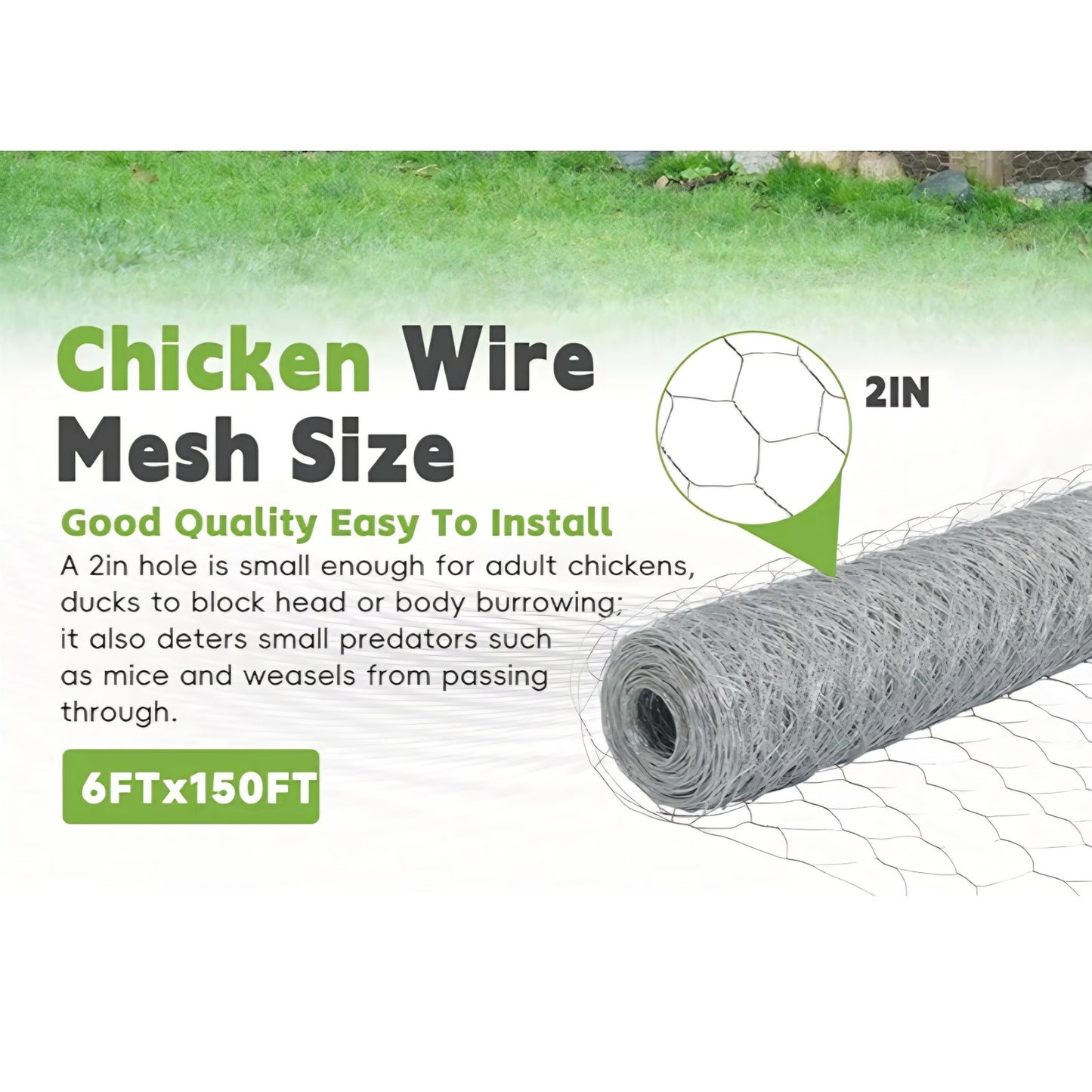 HOSTIC 6FTx150FT Chicken Wire Netting 2IN Galvanized Wire Mesh Hexagonal for Poultry Garden Fencing