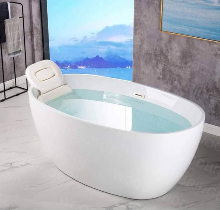 WOODBRIDGE 55 Acrylic Freestanding Bathtub Contemporary Soaking White Tub with Brushed Nickle Overflow and Drain,B1418 -B/N-Drain &O