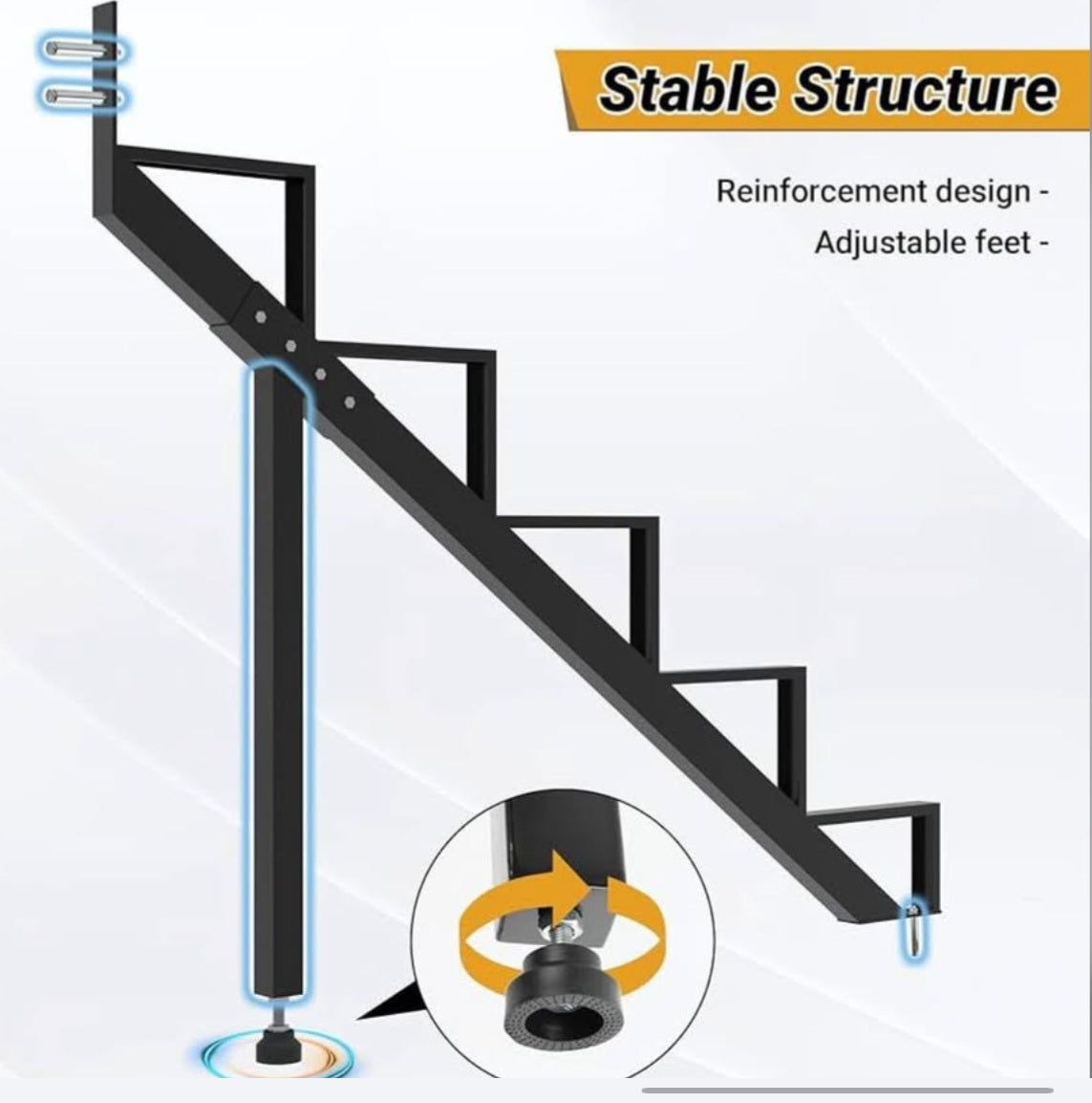 Steel Stair Step Riser 5-Step, Metal Stair Stringer with Reinforcing Support Legs, Heavy Duty Steel Stair Stringer for 42.5" Height Deck and Outdoor Steps (2 Pack)