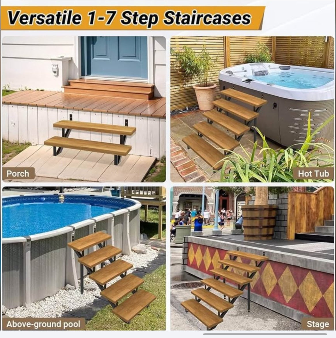 Steel Stair Step Riser 5-Step, Metal Stair Stringer with Reinforcing Support Legs, Heavy Duty Steel Stair Stringer for 42.5" Height Deck and Outdoor Steps (2 Pack)