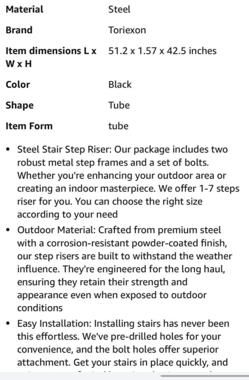 Steel Stair Step Riser 5-Step, Metal Stair Stringer with Reinforcing Support Legs, Heavy Duty Steel Stair Stringer for 42.5" Height Deck and Outdoor Steps (2 Pack)