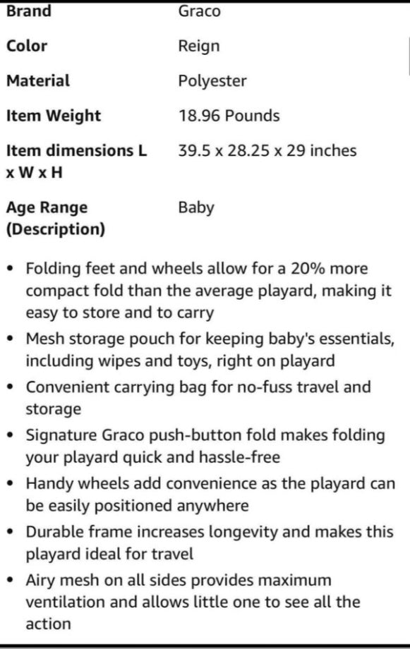 Graco Pack n Play Portable Playard, Reign with Compact Fold and Mesh Storage