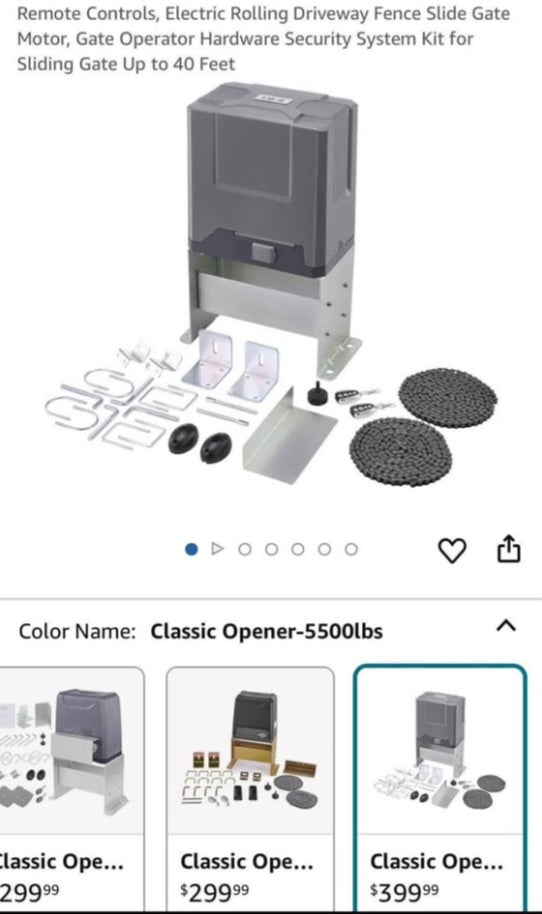 CO-Z CG5500 Automatic 5500 lb Sliding Gate Opener with 2 Remote Controls, Electric Rolling Driveway Fence Slide Gate Motor, Gate Operator Hardware Security System Kit for Sliding Gate Up to 40 Feet