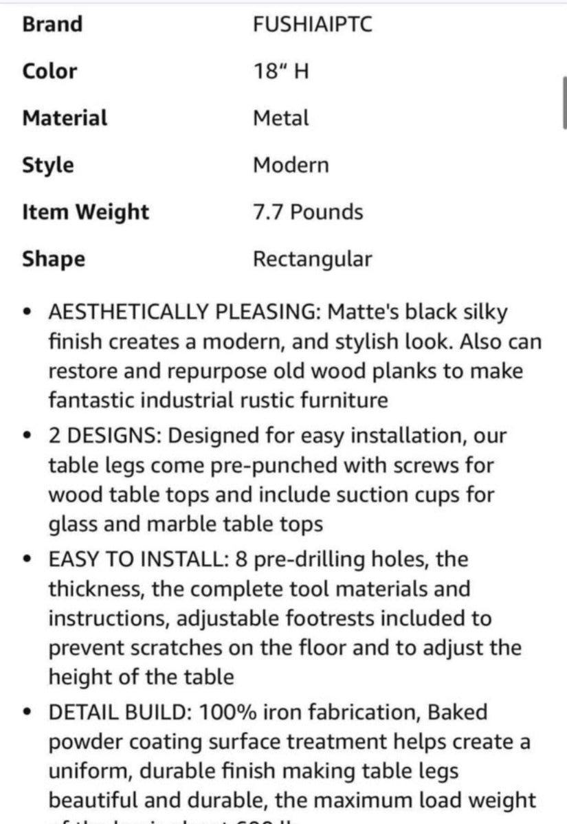 Metal Coffee Table Legs 18 Inch, Heavy Duty Bench Legs Metal Leg for End Table, Modern Desks, Night Stands