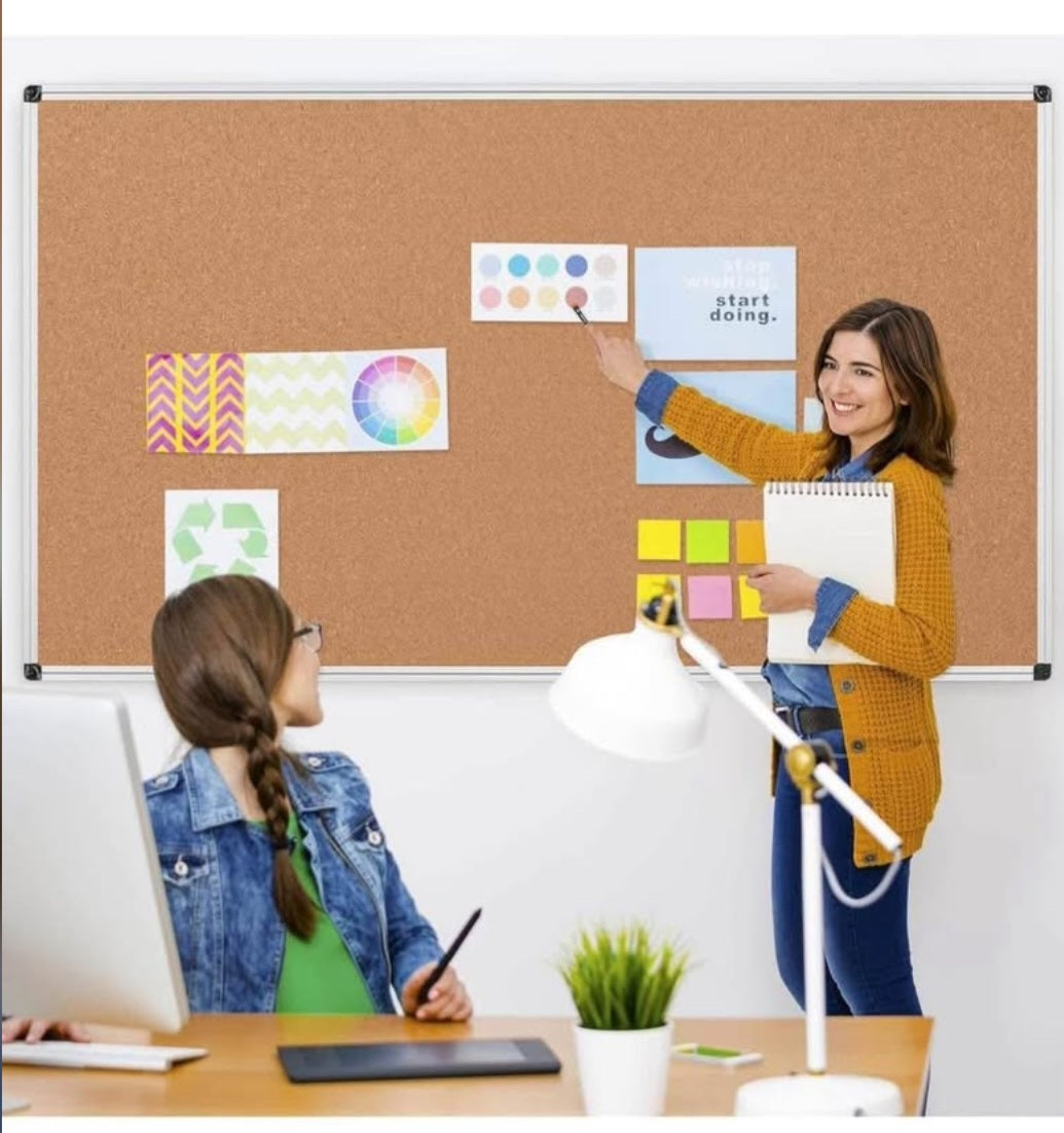 Board2by Extra Large Cork Bulletin Board 96" X 48", Silver Aluminum Framed 8'x4' Corkboard for Wall, Wall Mounted Notice Pin Board with 18 Push Pins for School, Home & Office Ding due to shipping,