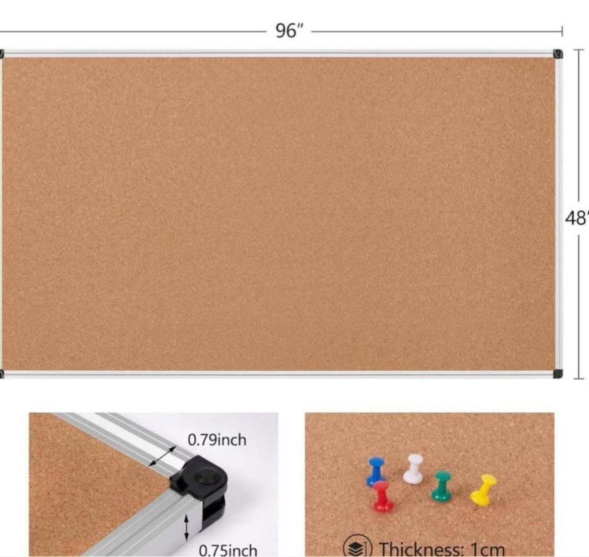 Board2by Extra Large Cork Bulletin Board 96" X 48", Silver Aluminum Framed 8'x4' Corkboard for Wall, Wall Mounted Notice Pin Board with 18 Push Pins for School, Home & Office Ding due to shipping,