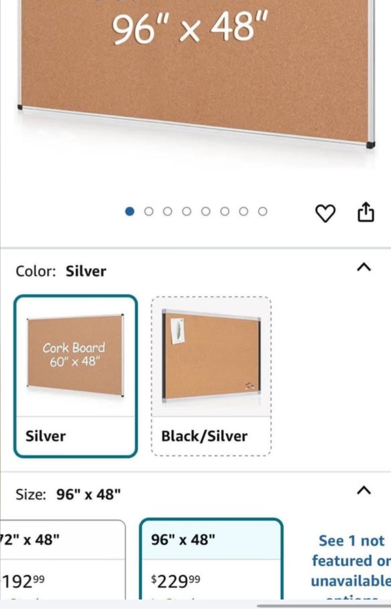 Board2by Extra Large Cork Bulletin Board 96" X 48", Silver Aluminum Framed 8'x4' Corkboard for Wall, Wall Mounted Notice Pin Board with 18 Push Pins for School, Home & Office Ding due to shipping,