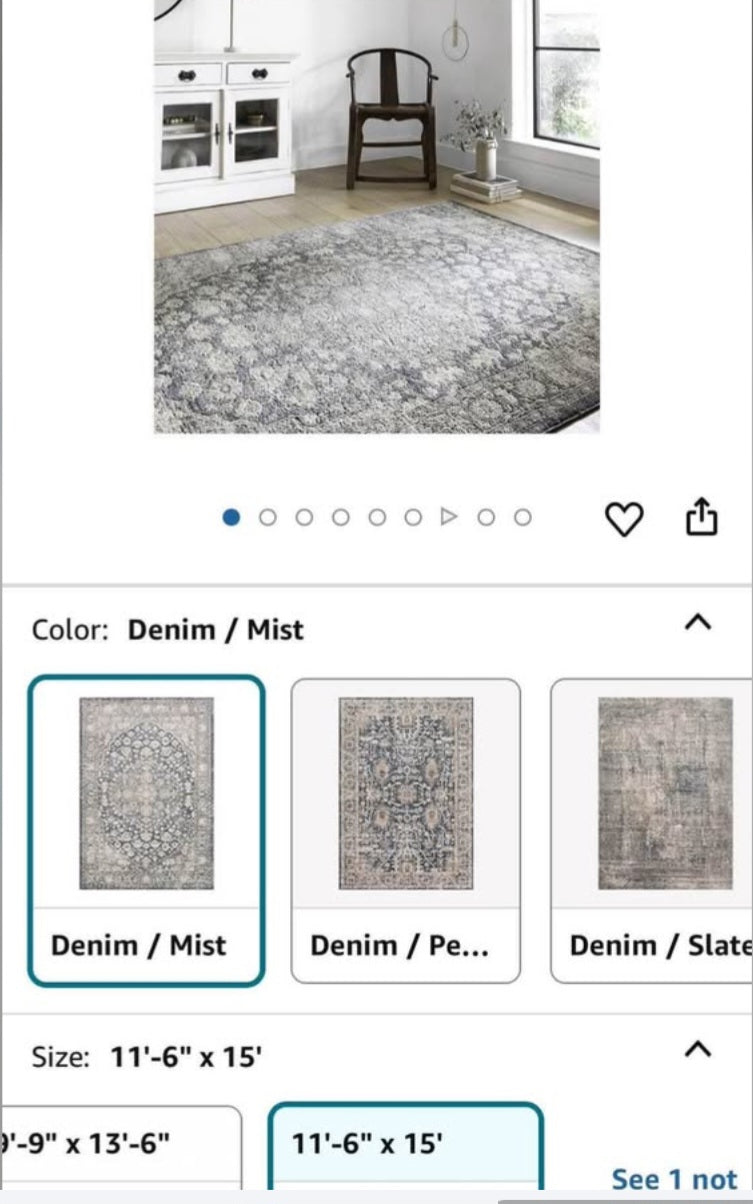 Loloi Teagan Collection 11'-6" x 15' Area Rug in Denim/Mist - Large Area Rug, Soft Neutral Rug, High-Traffic Area Rug for Living Room, Bedroom, Home Office, Dining Area