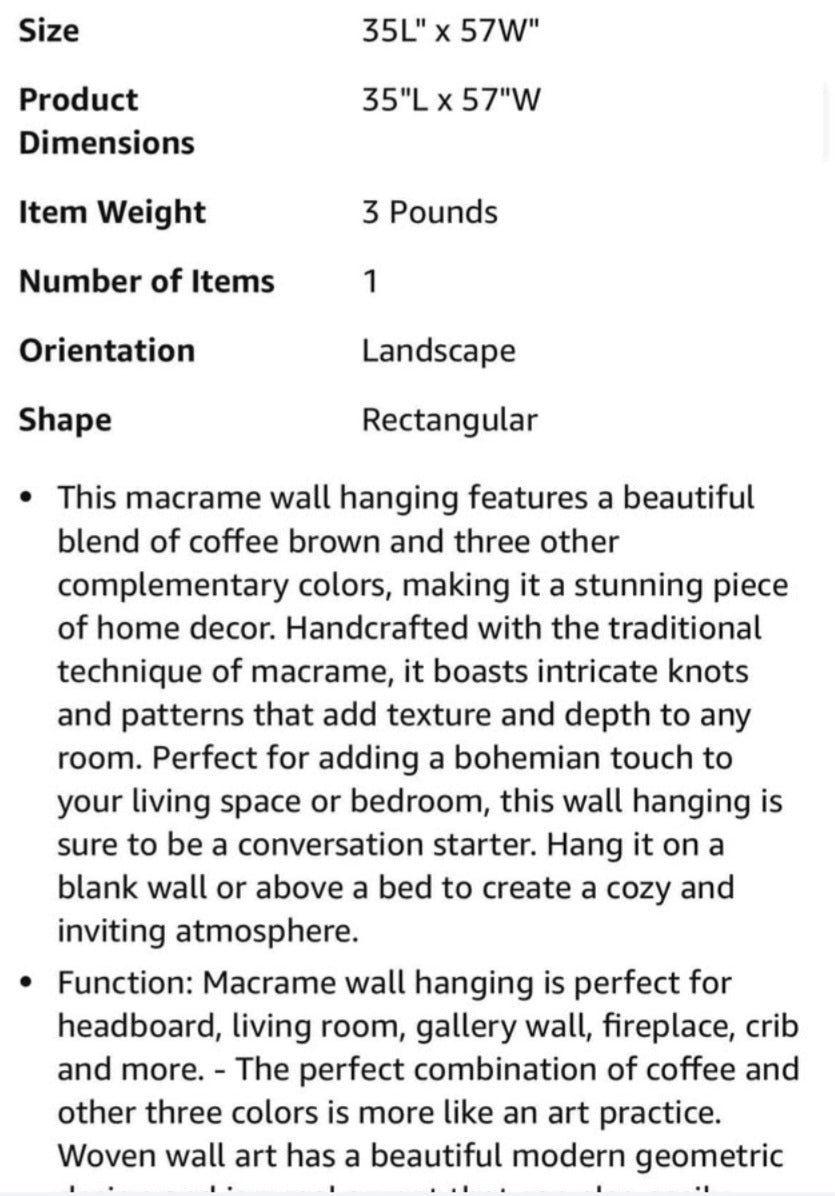 Flber Macrame Wall Hanging Macrame Wall Decor Large-Scale Tie-Dye Tapestry Living Home Room Wall Decor 57" Wx 35" L